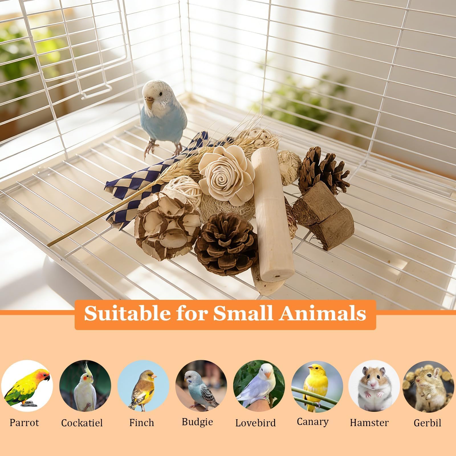 Bird Foraging Toys Parrot Chew Shredding Toys Bird Foraging Box for Parakeets Cockatiels Conures Lovebirds and Small to Medium Birds (Burlywood) - image 7