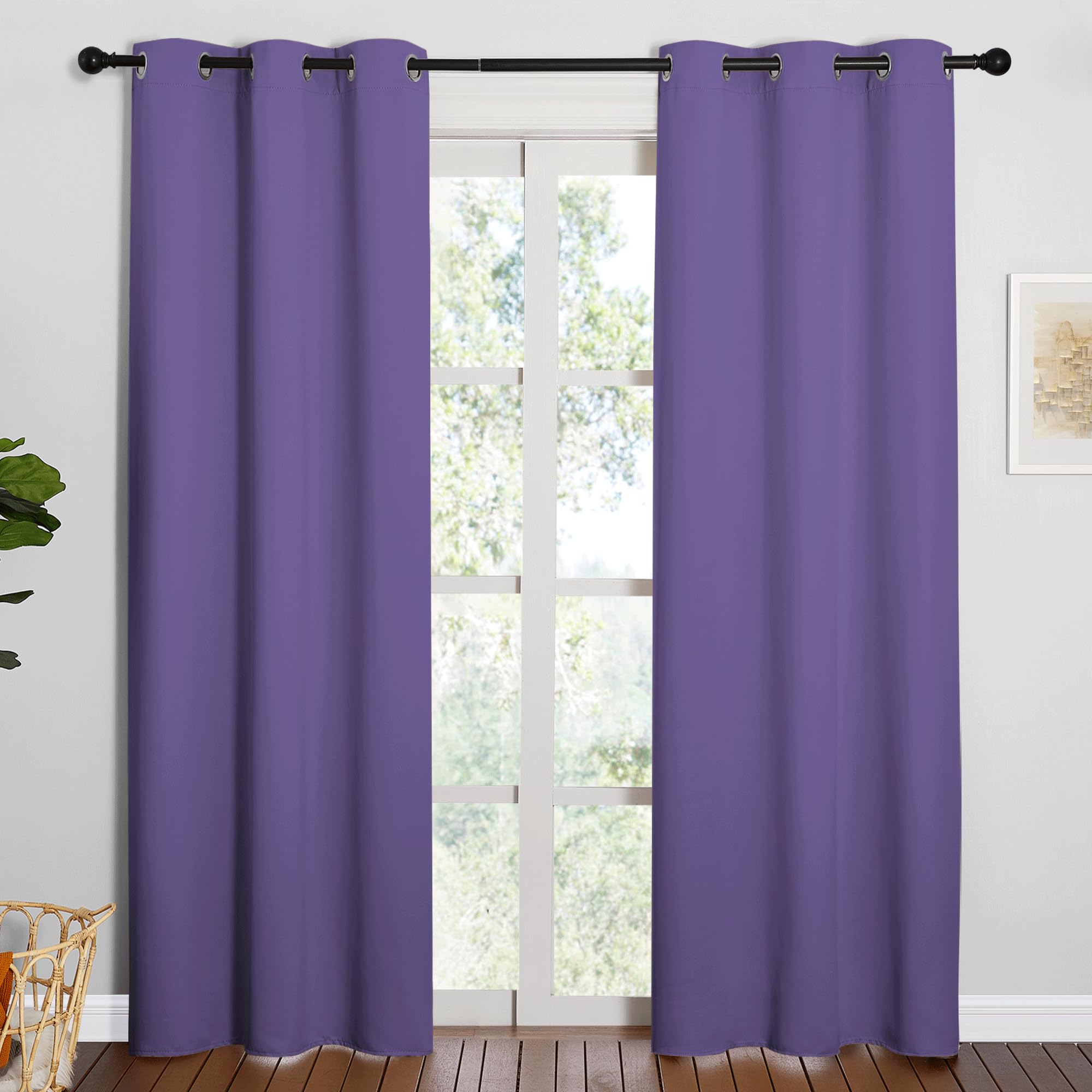 NICETOWN 84 inches Blackout Curtains for Office and Theater, Thermal Insulated Solid Grommet Drapes for Living Room (Lilac Purple, 1 Pair, 42 inches Wide)