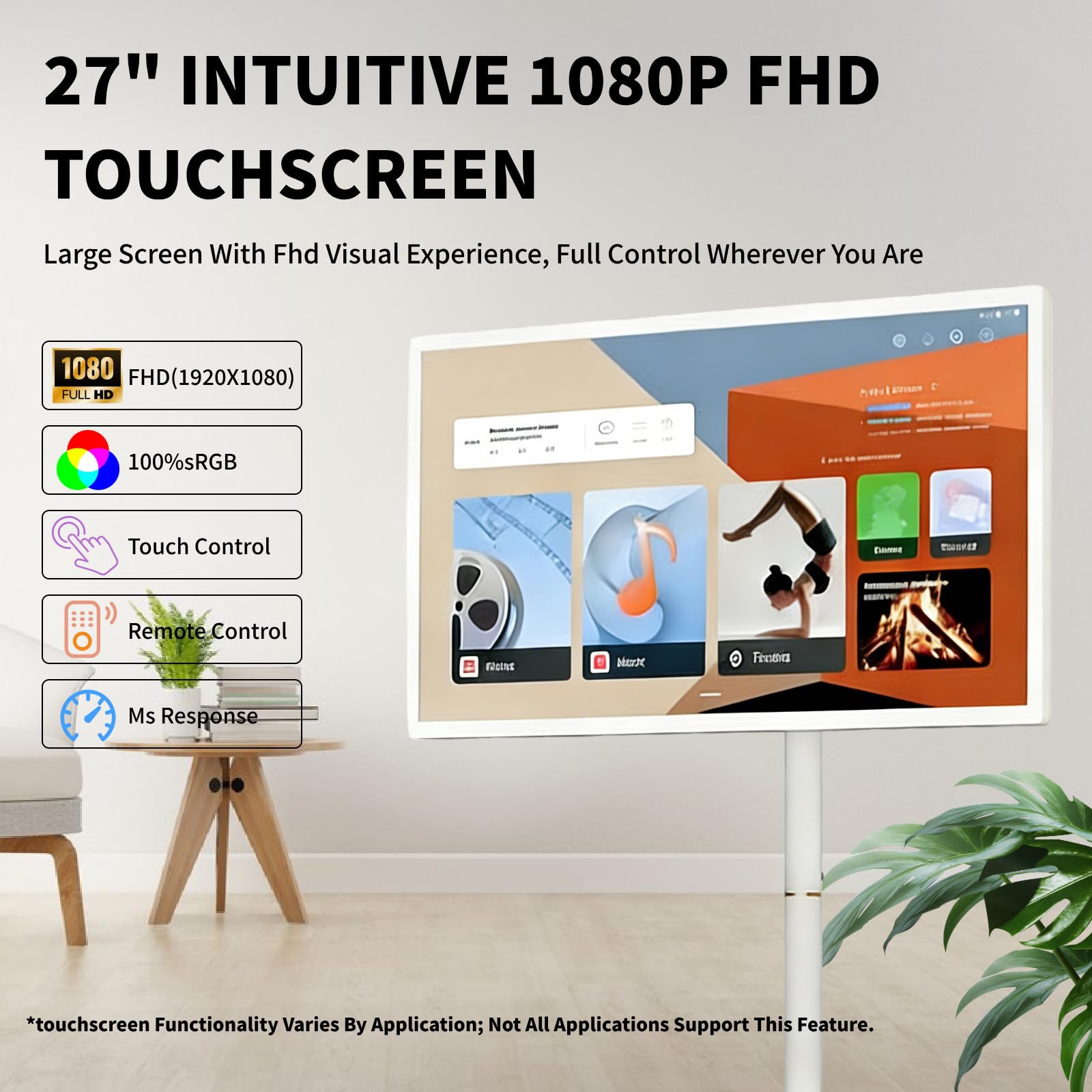 SHAHRYAR 27"/32" Moniteur Intelligent Portable,1080p/4k Téléviseur à écran Tactile, 8+128go,Téléviseur Mobile à écran Tactile Rotatif avec 13mp Caméra 27"-1080p
