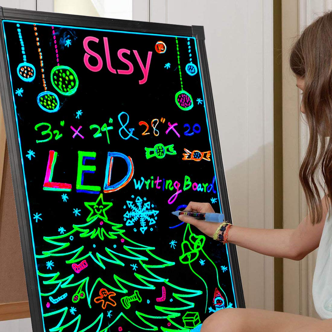 Slsy Illuminated LED Message Writing Board, 20"X28" Erasable Neon