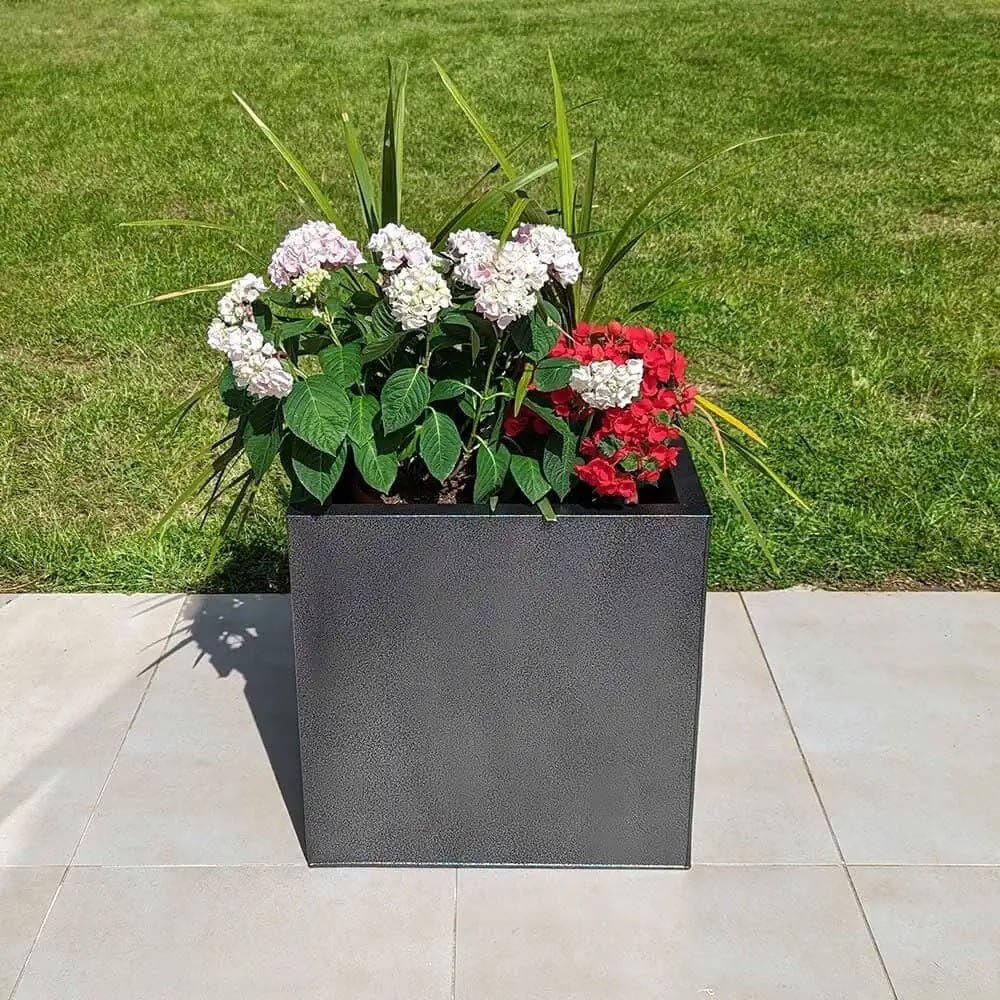 Tulipy Silver & Black 60Cm/50Cm/40Cm/30Cm Zinc Galvanised Square Planter | No Assembly Needed | Lightweight (, L60cm X W60cm X H60cm)