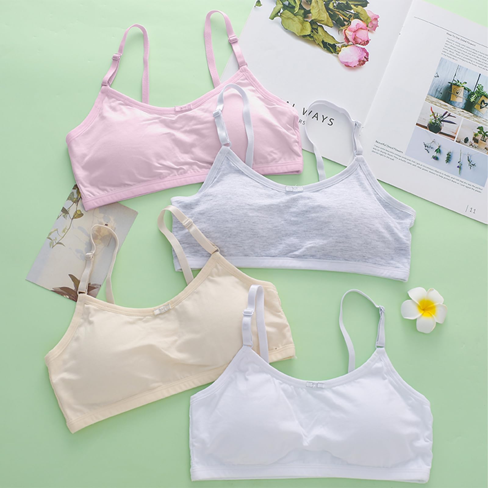 flintronic Pack de 4 Top Interior para Niña, Sujetador Deportivo Infantil, Sujetador Cortos de Niña Algodón sin Almohadillas