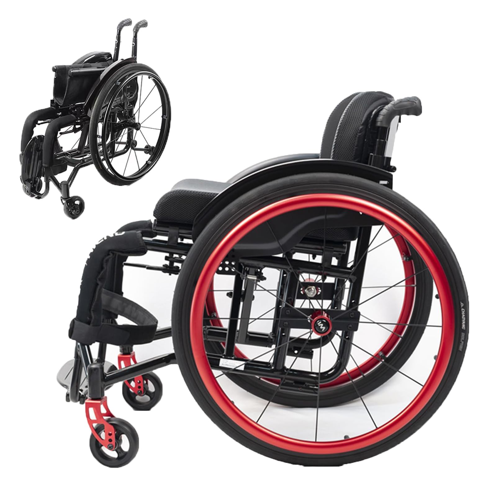 Sedia a Rotelle Sportiva Pieghevole Alluminio Autopropulsiva Manuale (Red,36cm)