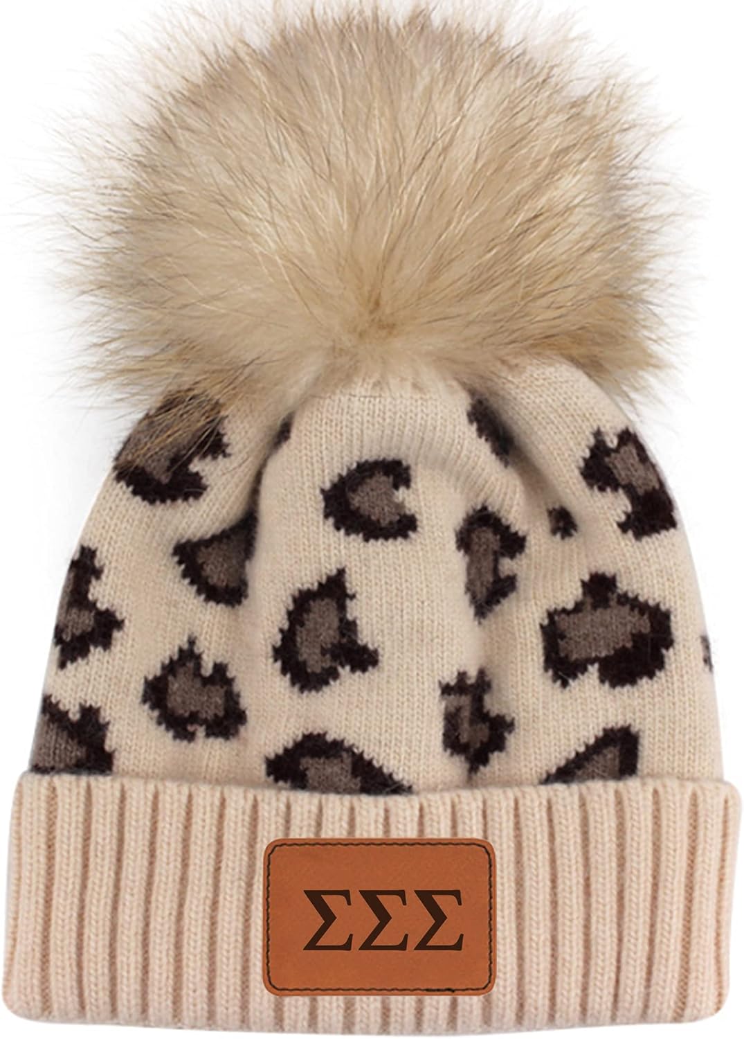 Sorority Shop - Sigma Sigma Sigma Beanie Hat - Leopard Print - SSS Name Patch