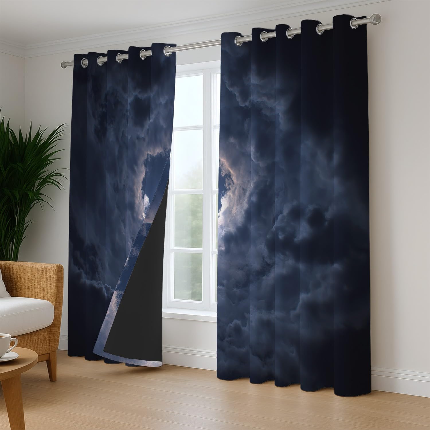 Ochrona przed zimnem szara cicha termiczna dziwna chmura księżyc mikrofibra blokująca ciepło przelotka zasłona okienna do pokoju dziecięcego 132 x 214 cm (2 panele)