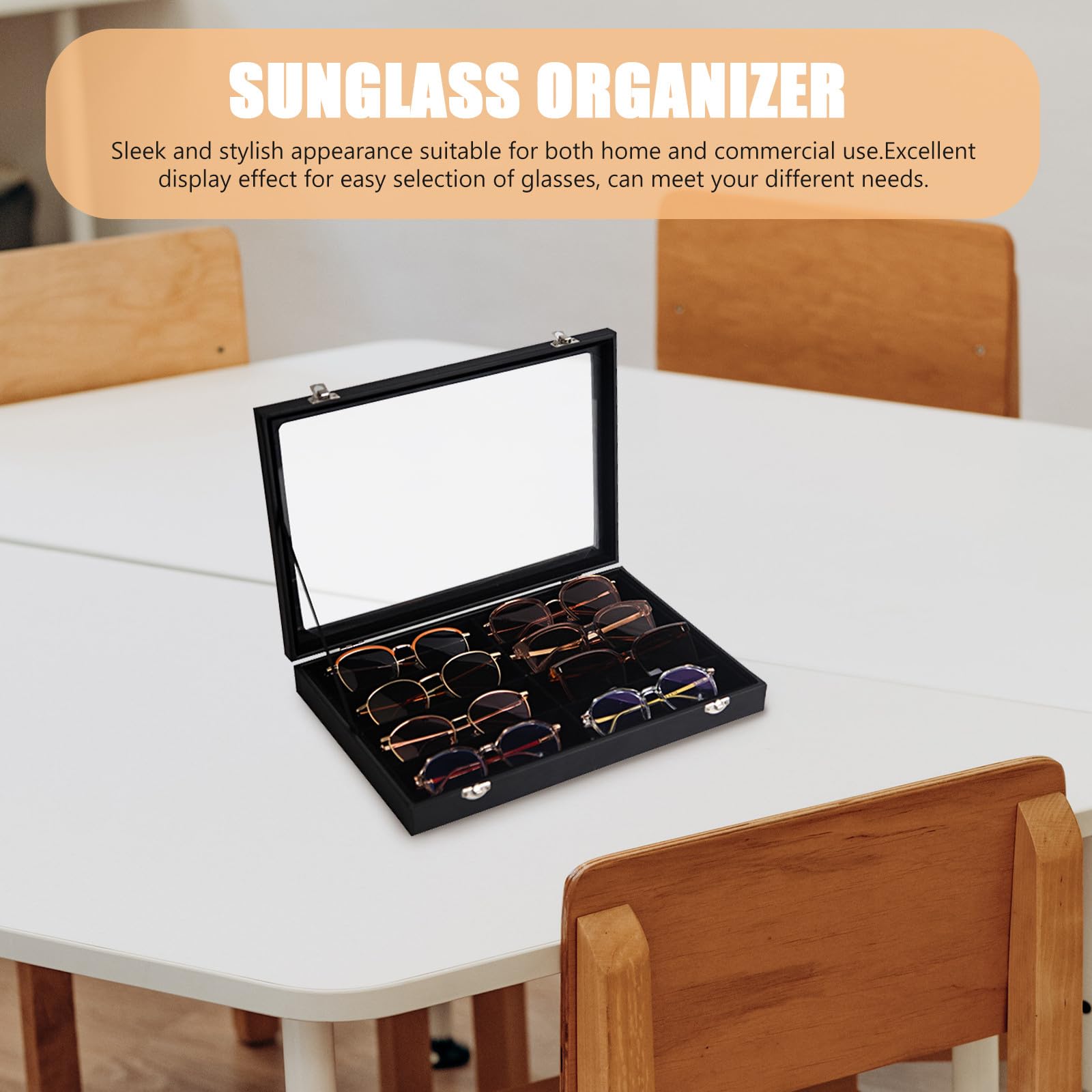 Housoutil Organizador Negro de 8 Compartimentos de Gafas de Sol en Cuero