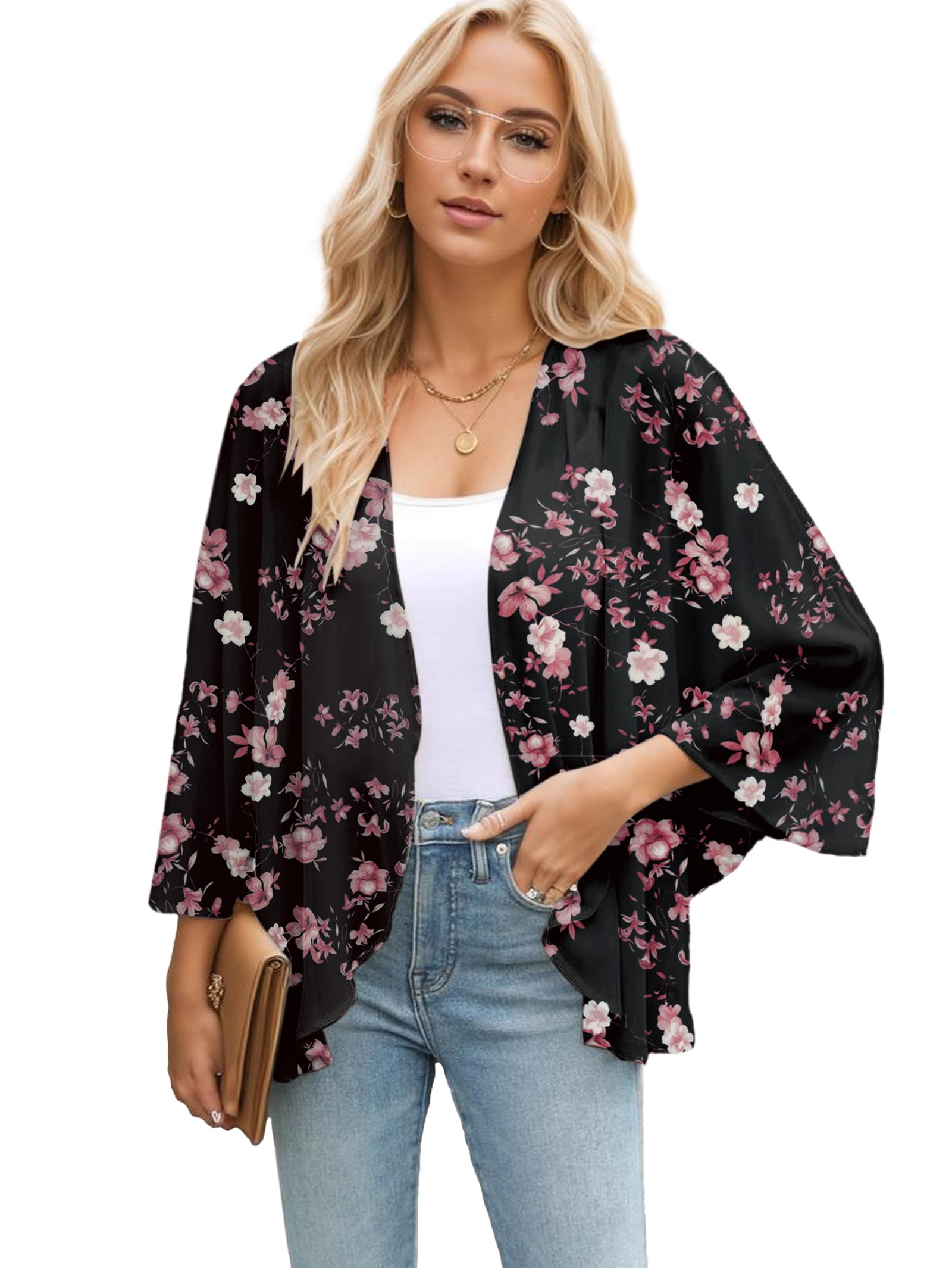 Famulily Cárdigan tipo kimono de gasa para mujer del Reino Unido, holgado, parte delantera abierta, kimono para mujer, blusa elegante de verano