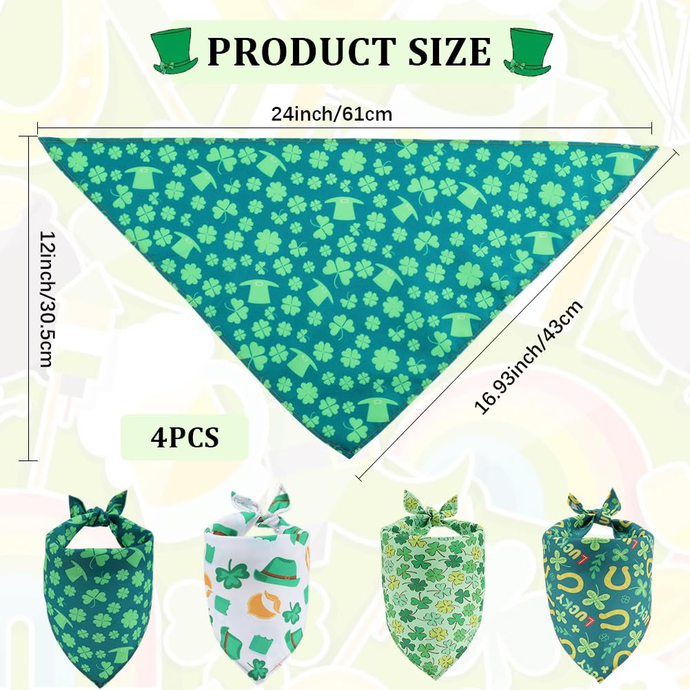 CRASPIRE 4Pcs St Patricks Day Dog Bandana Pet Triangle Scarf Colorful Clover Three Leaf Plant Durable Adjustable Polyester Fabric Holiday Pets Bibs Handkerchiefs for Small Medium Large Dog Pets Decor - Image 2