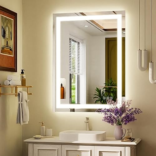 Espejo de baño LED de 38 x 26 pulgadas con luces, espejo de pared con luz delantera y trasera, espejo de tocador de 3 colores con luces, espejo de