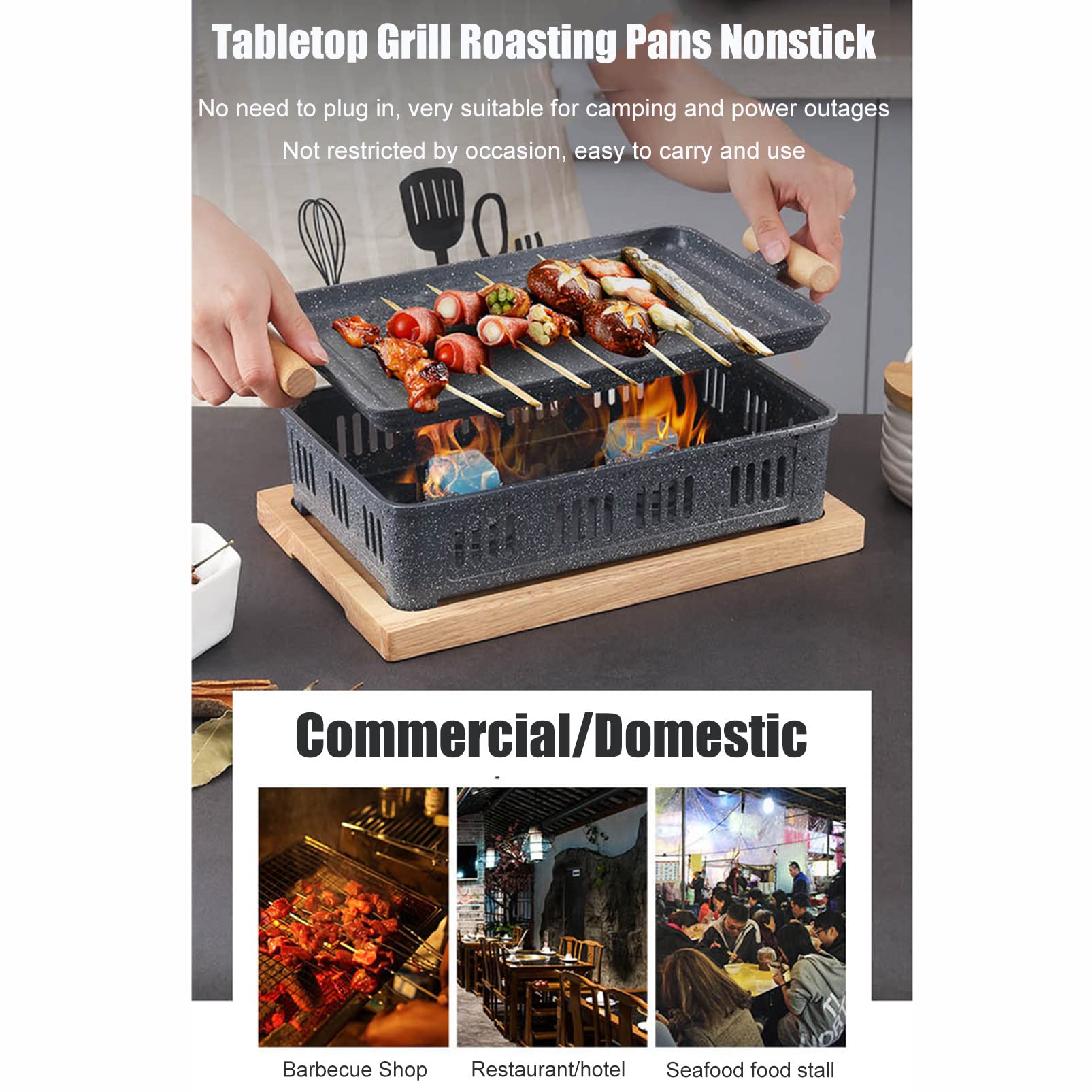 Home/Hotel Griglia per Barbecue Coreana Stufa ad Alcool, Griglia Hibachi da Tavolo in Alluminio pressofuso con Base in Legno e Supporto per Carburante, Griglia da Campeggio Portatile Pentole per Arr