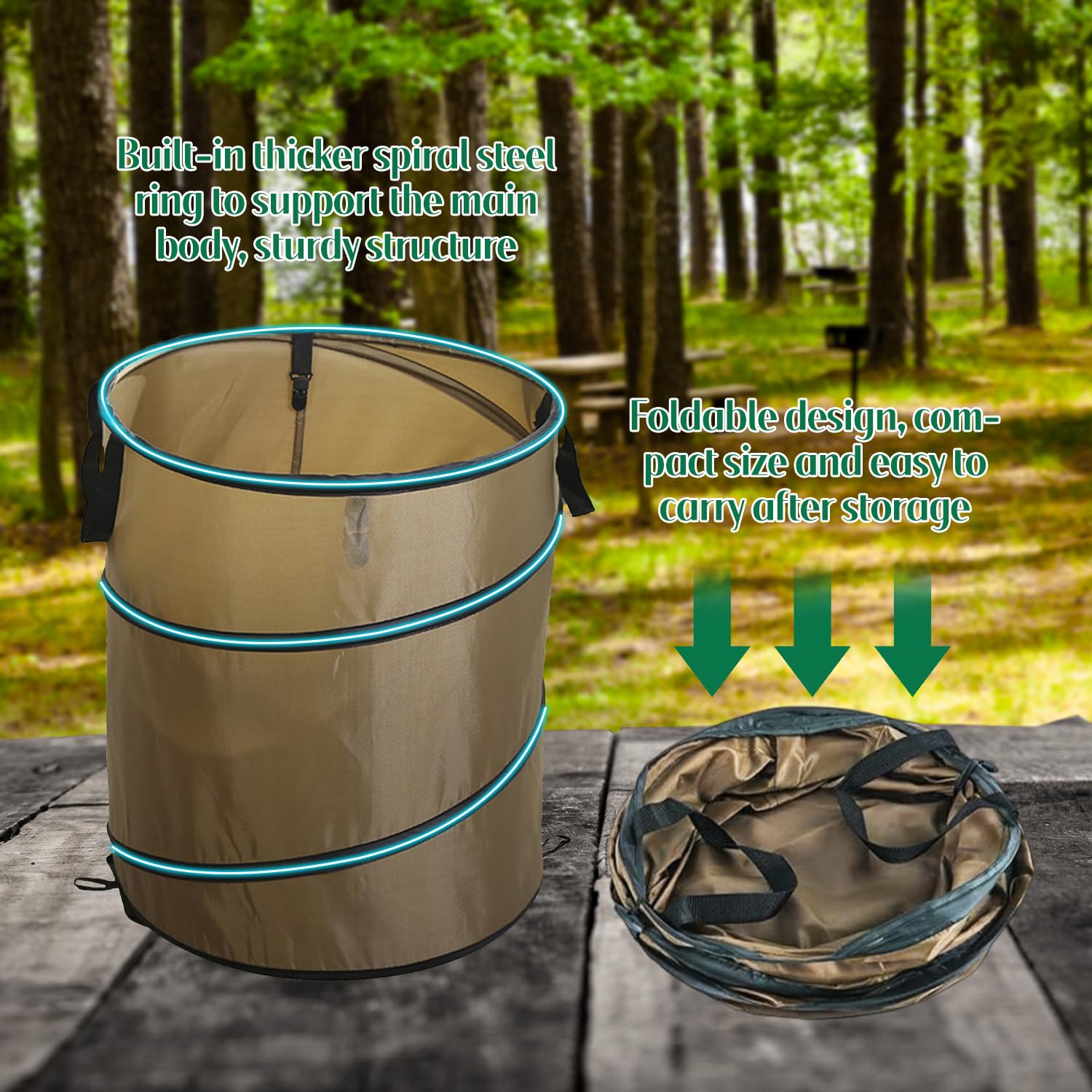 Tissting Bolsas de Basura Sacos de Jardín, 38L 34cm Saco de Jardín Tela Oxford Bolsa Jardin Plegable Bote de Basura para Acampar para Hojas, Restos de Poda y Residuos de Plantas Verde Militar