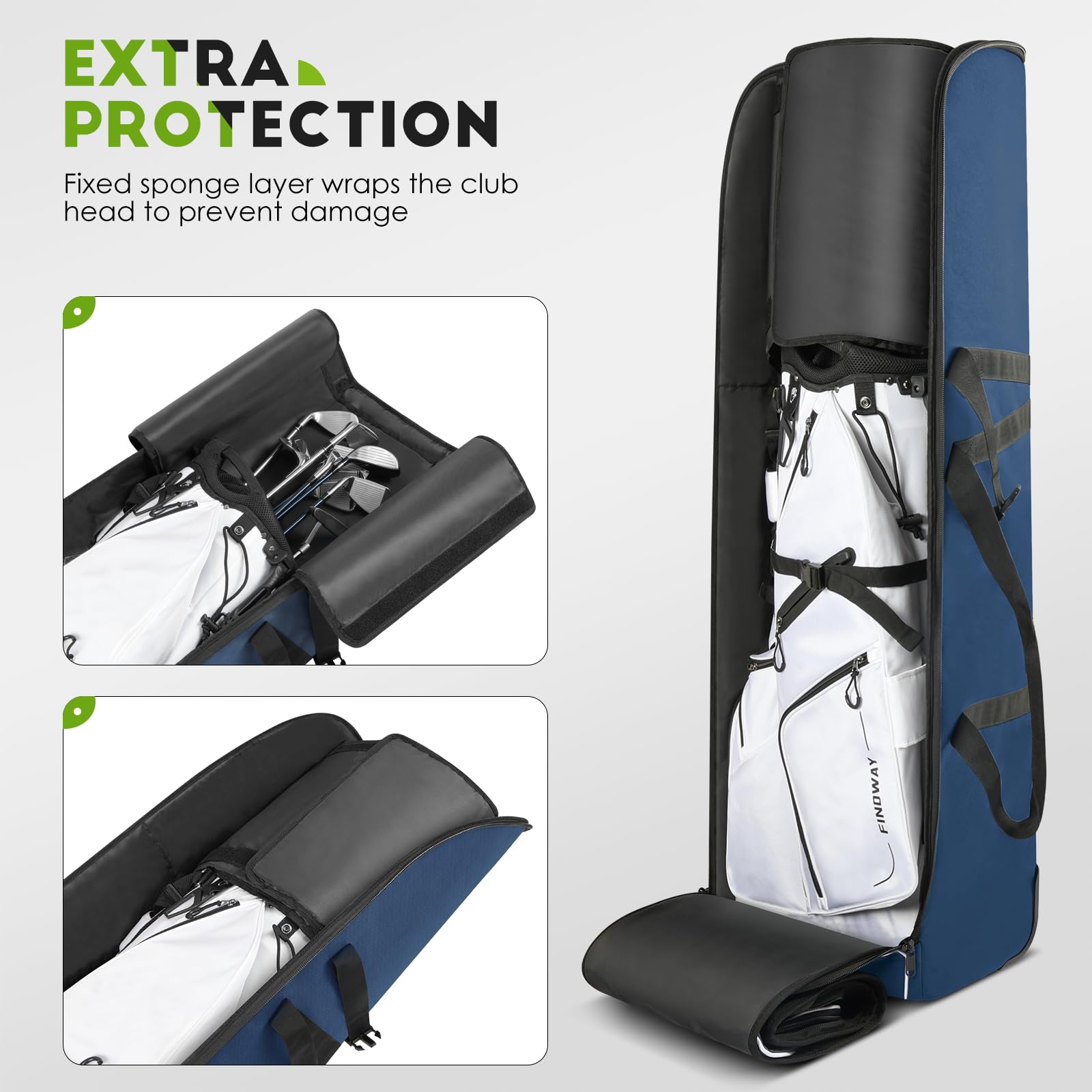Findway Sac de Voyage de Golf à Roues, 900D Oxford Imperméable/Résistant Rembourré, Premium, Pad Amovible pour Protection Clubs en Vol