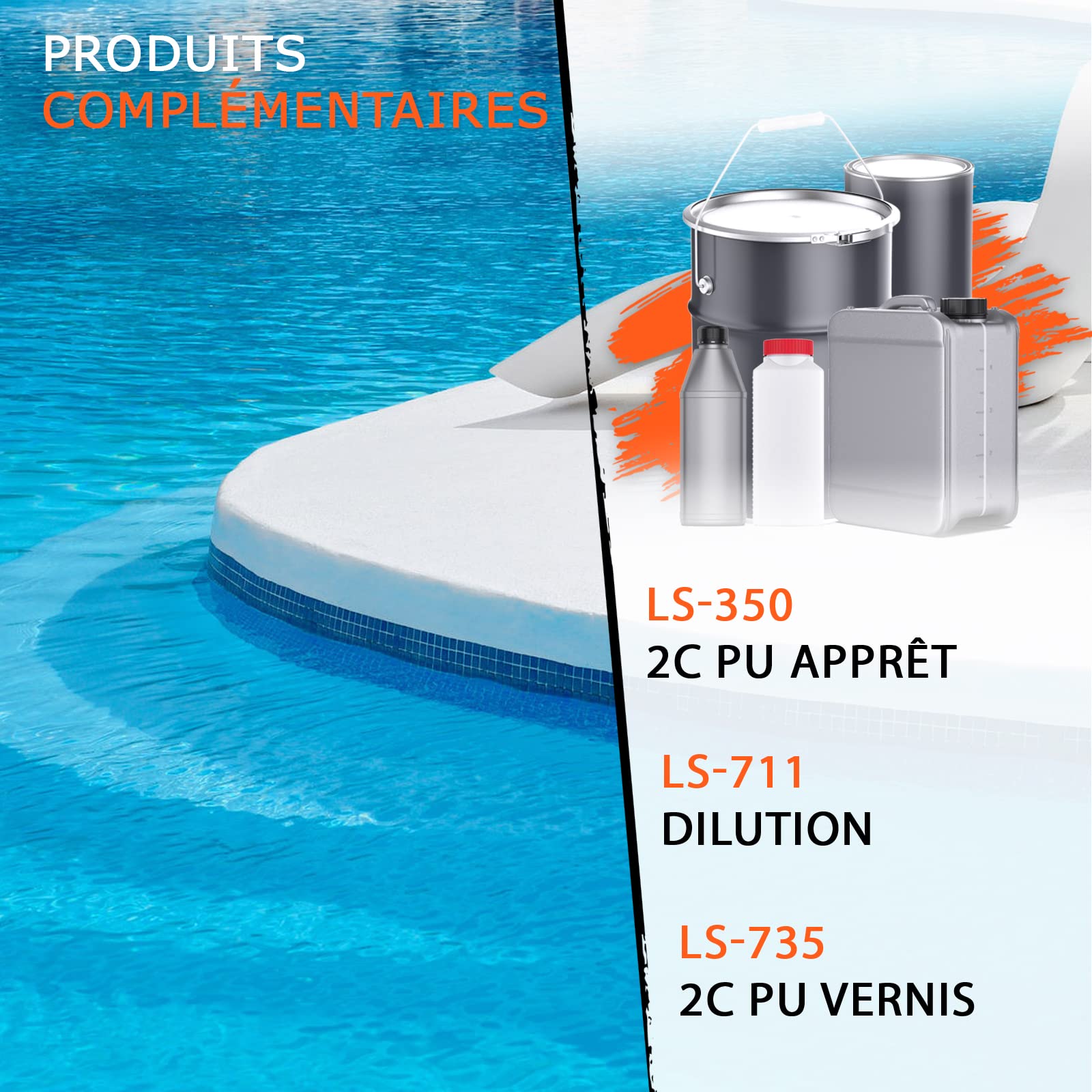 BEKATEQ LS-405 Peinture piscine 2K PUR 2,5kg Gris argent I Peinture brillante pour piscines en fibre de verre, PRV, polyester, béton, fer, acier I Peinture polyuréthane pour l'intérieur & l'extérieur