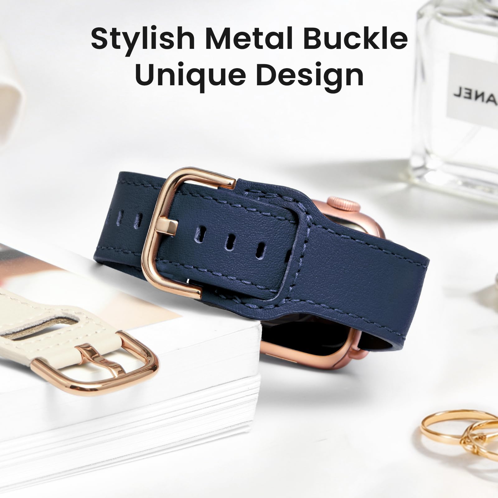 POWER PRIMACY Armband kompatibel mit Apple Watch, 38 mm, 40 mm, 41 mm, 42 mm, 44 mm, 45 mm, 49 mm, genarbtes Lederband, kompatibel mit Herren und Damen, iWatch Serie 8, 7, 6, 5, 4, 3, 2, 1, SE Ultra