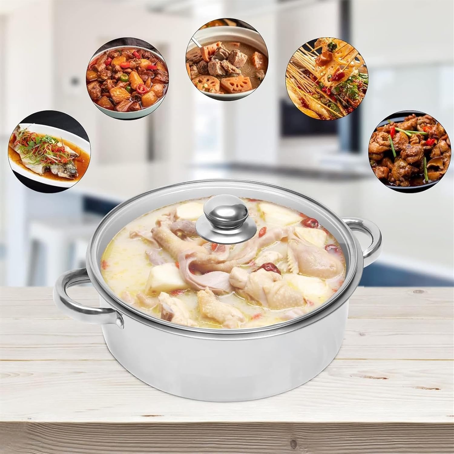 Vaporera de acero inoxidable de 5 niveles con tapa de vidrio, diseño apilable para cocinar versátil en la estufa