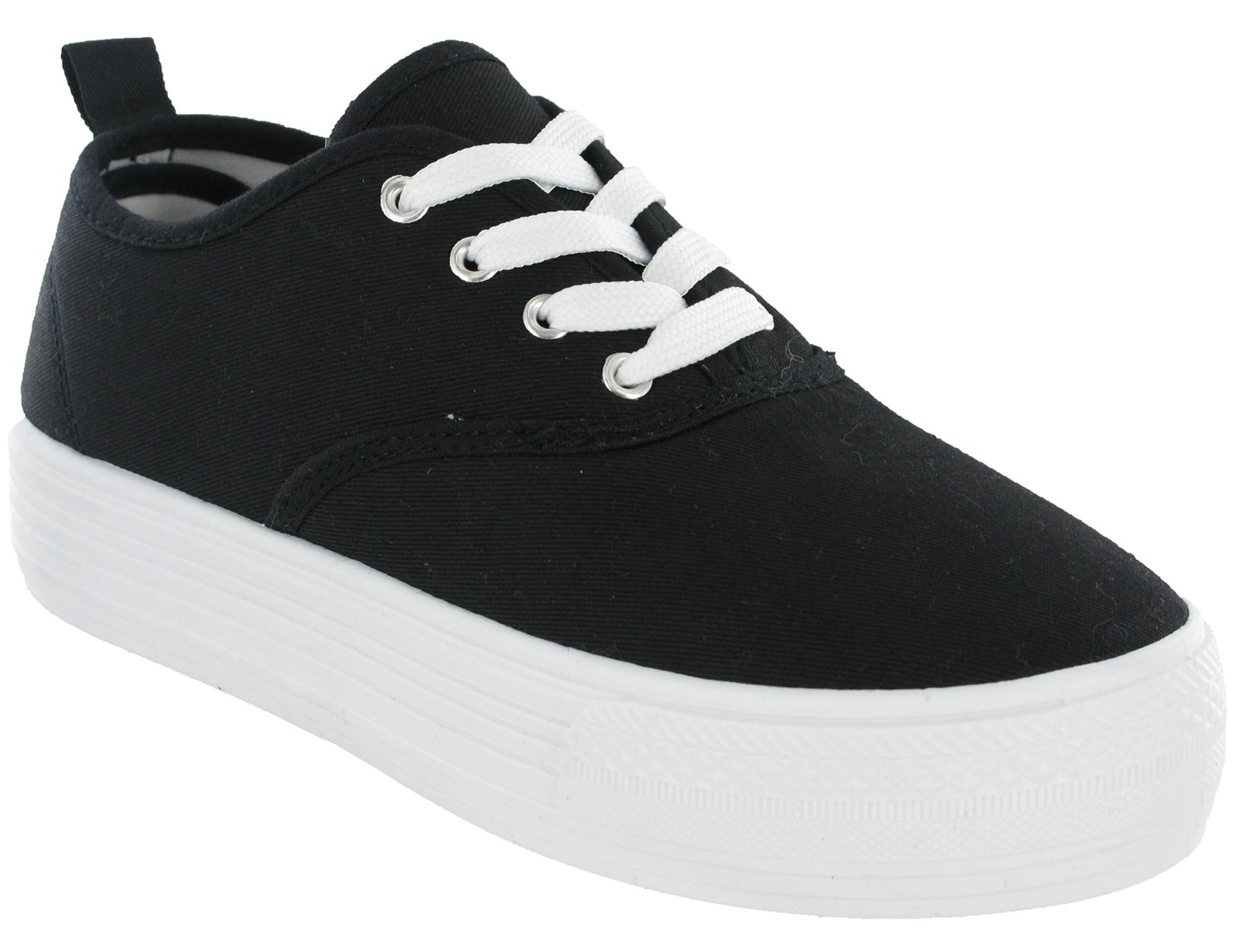 Womens Pumps Platform Canvas Flat Lace Up Casual Fashion Trainers Shoes UK 4-8