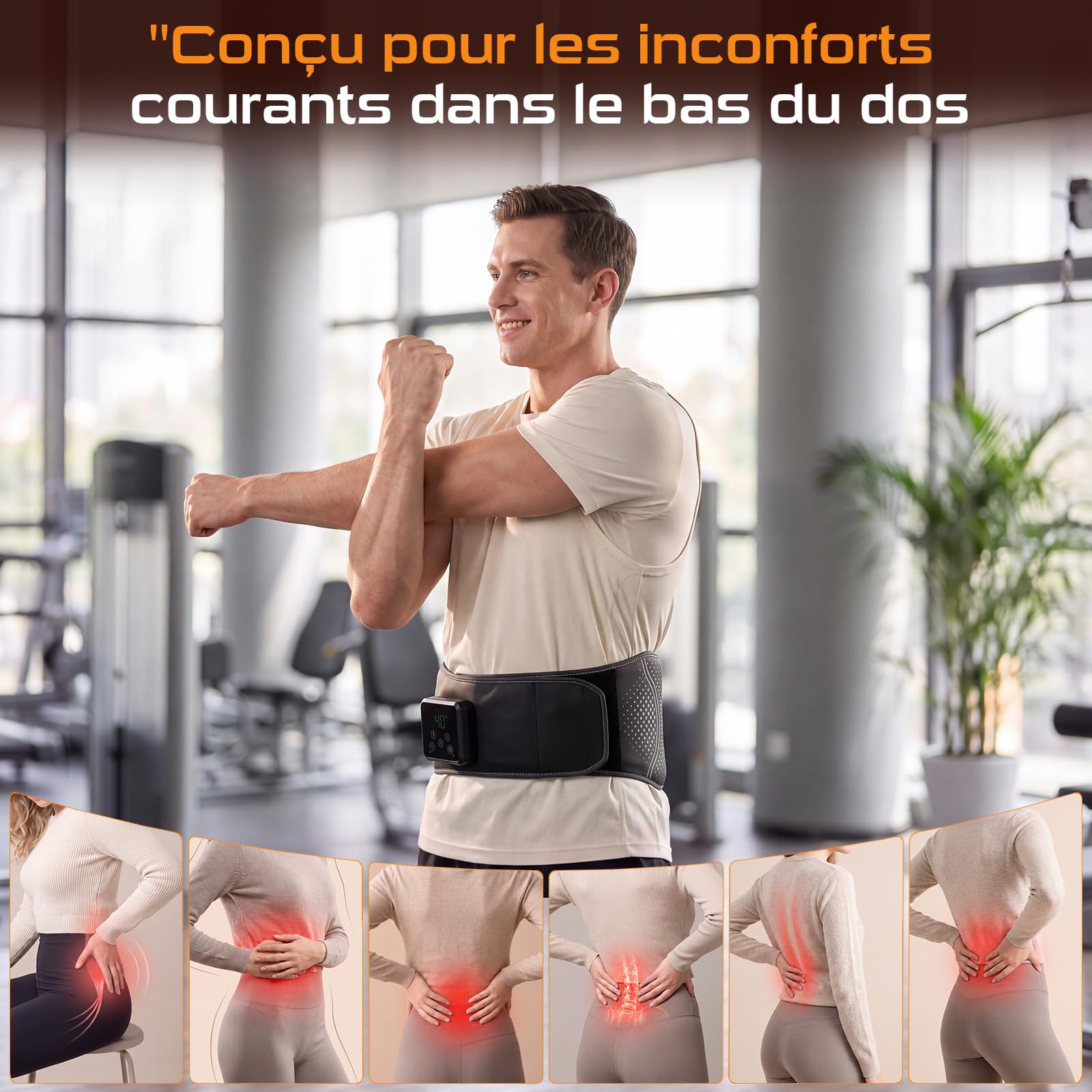Cintura massaggiante senza fili con funzione riscaldante, massaggio Shiatsu e massaggio vibrante per schiena e lombare, cintura termica elettrica con batteria da 4000 mAh, touch screen LCD, 10 livelli
