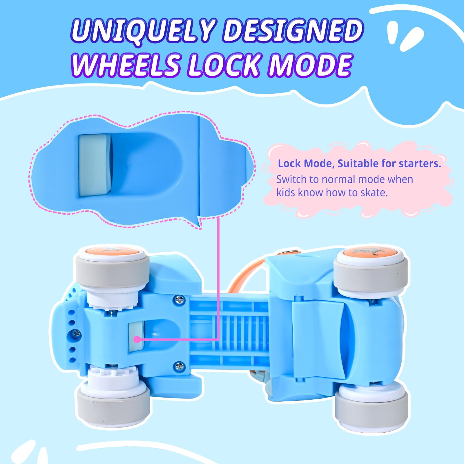 Mpoutik Kids Children's Adjustable Quad Roller Skates Wheels Lock Boys Girls Roller Skate for Beginners Toddlers Baby (Dino Blue)