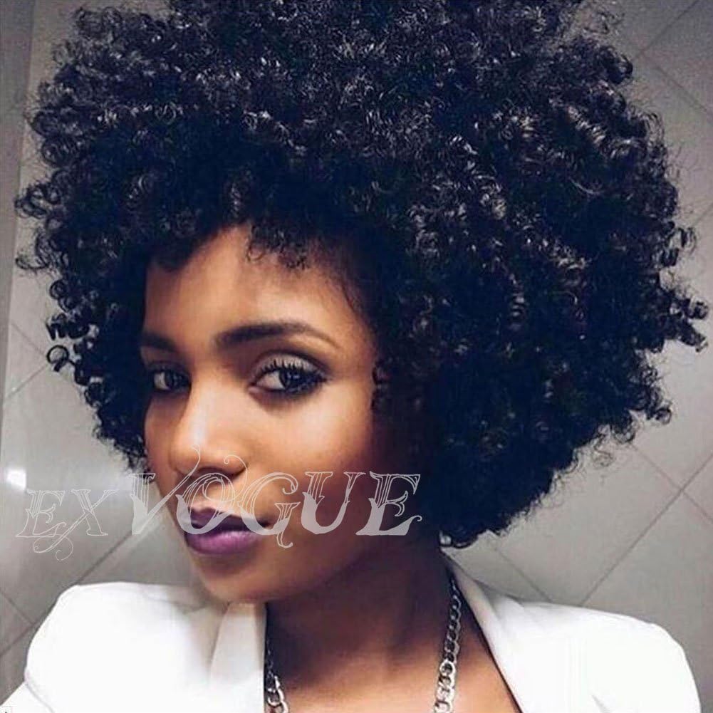 EXVOGUE Short Afro Kinkys Curly Hair Wig for Black Women African Hair Synthetic Wigs Heat Resistant Black #1b (Afro)