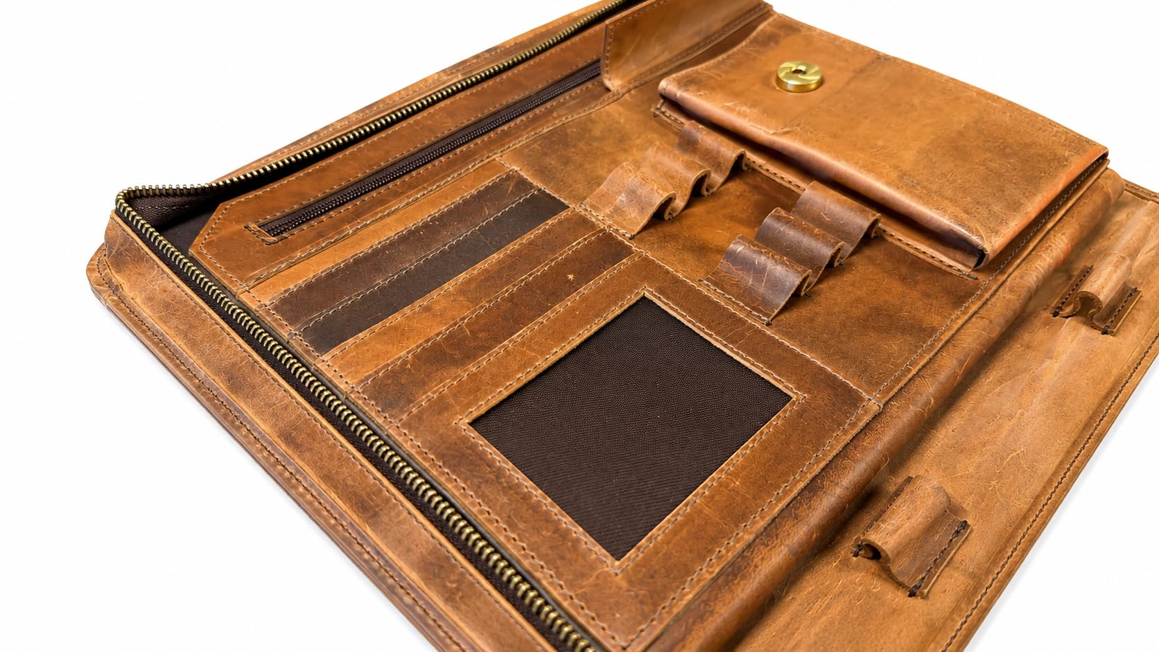 Portfolio organizer in pelle con cerniera, per uomini e donne, padfolio Business Resume A4/Pad, organizer per cartelle, porta blocco legale con scomparti per carte, cartella con cerniera per documenti