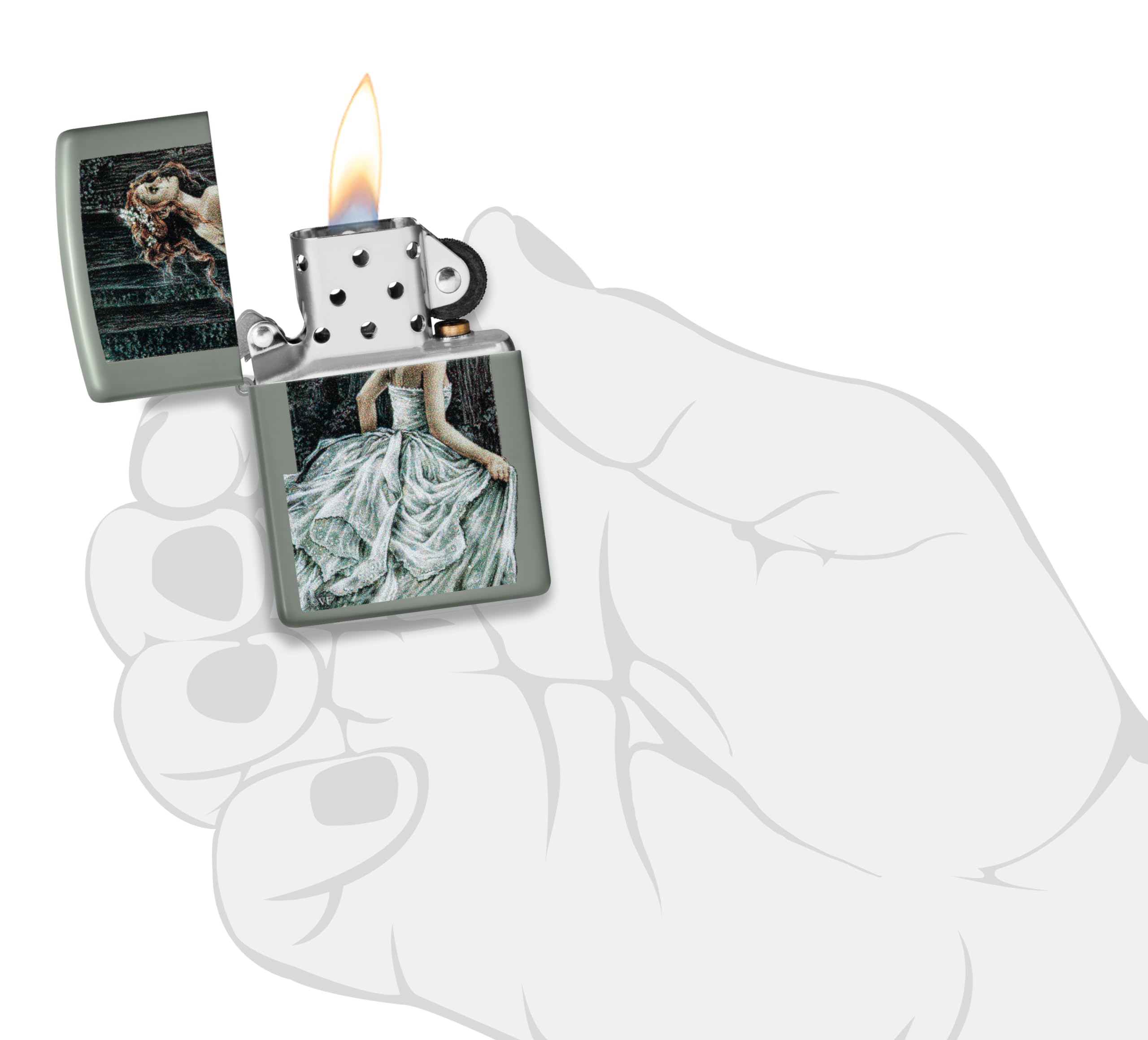 Zippo Encendedor a Prueba de Viento - Victoria Frances - Acabado Verde Salvia con Color Image - Recargable - Reutilizable - Diseño a Prueba de Viento - Caja de Regalo - Hecho en EEUU