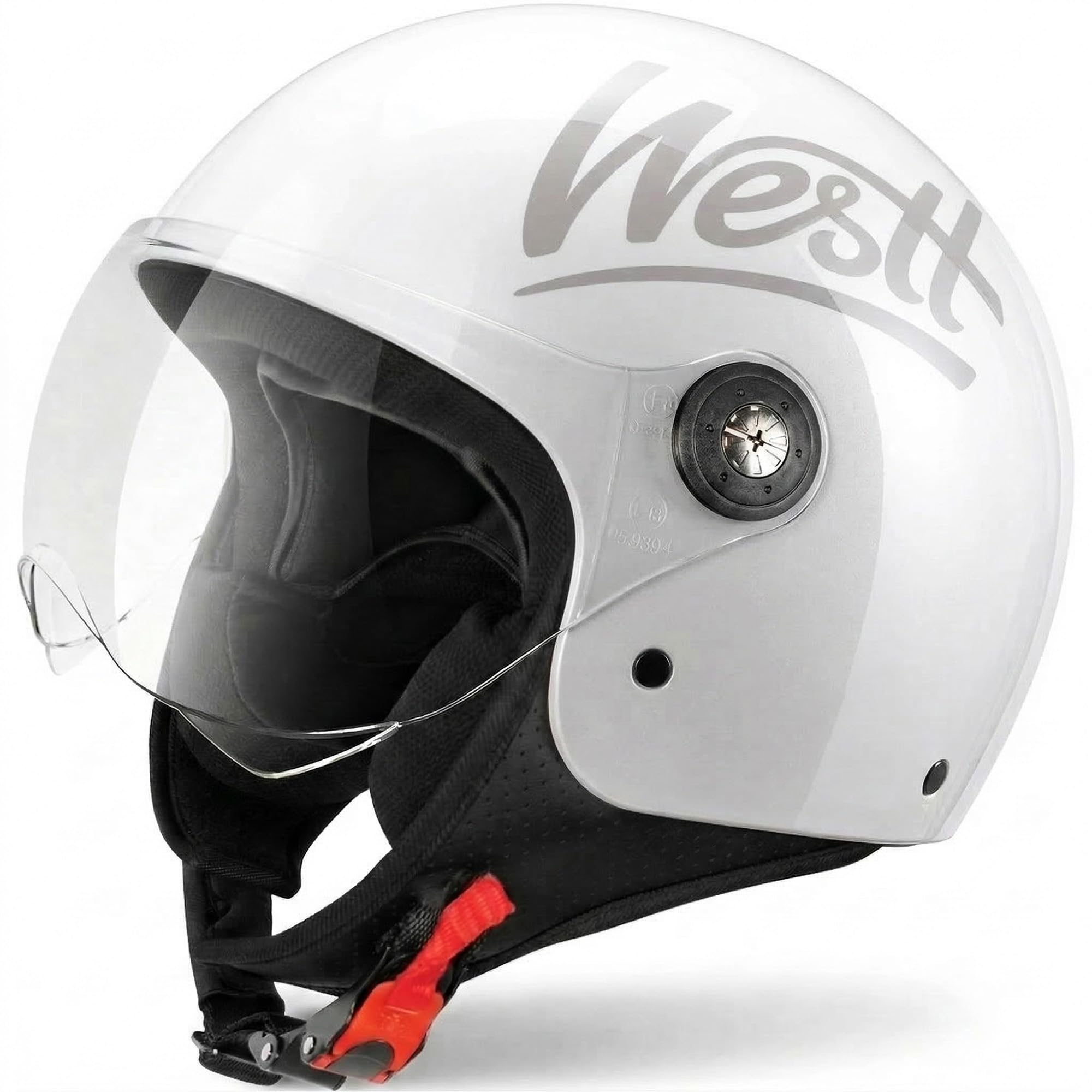 WESTT Classic Casco Moto jet con visiera Casco scooter uomo donna casco Vespa caschi moto jet vintage motorino, nero, grigio, bianco, Certificato ECE DOT, S-XL (Bianco, M (57-58 cm))