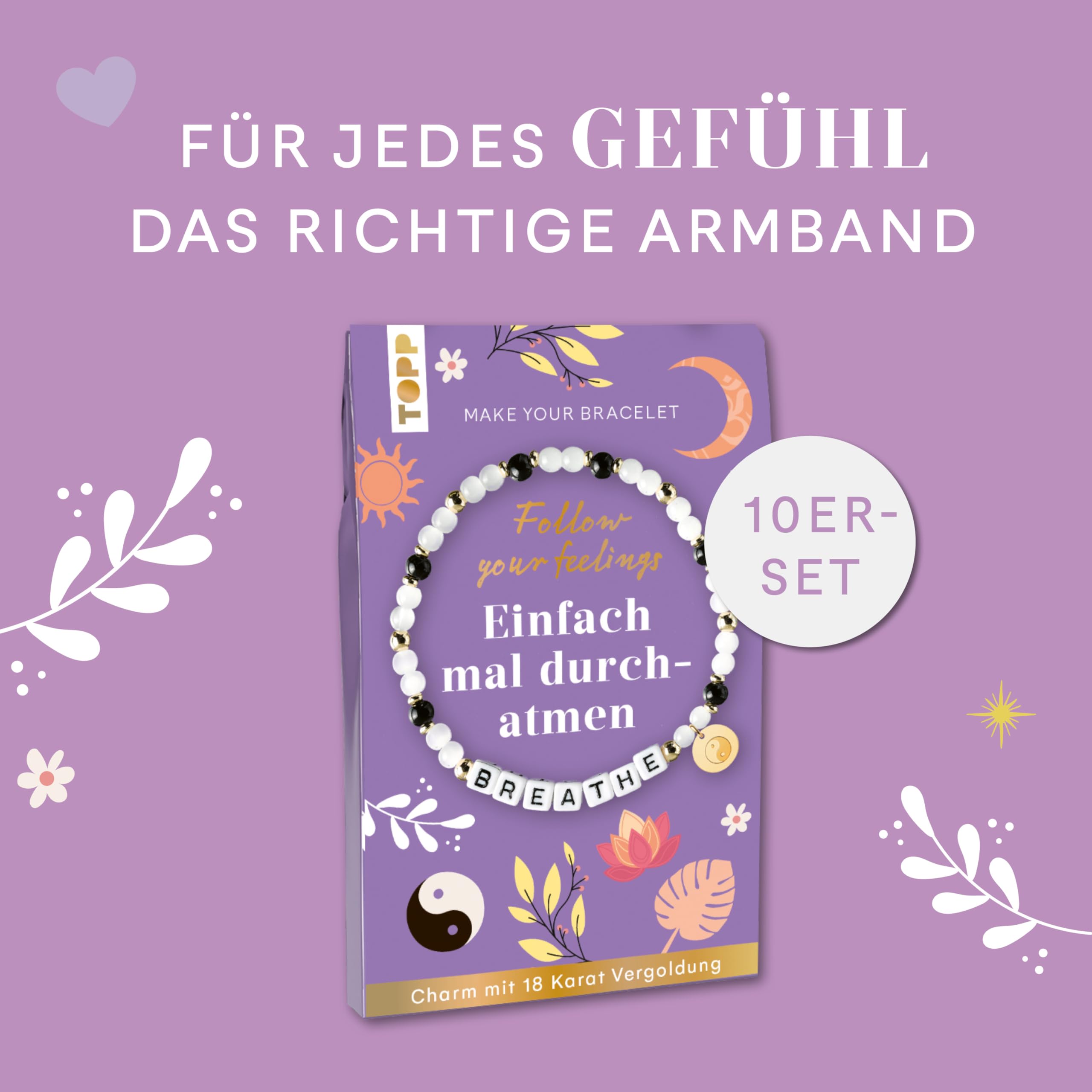 Follow your Feelings - Make your bracelet - Schmuckset Breathe VE, 10 Ex.: Anleitung und Material für ein Armband. Mit gestalteter Geschenkkarte