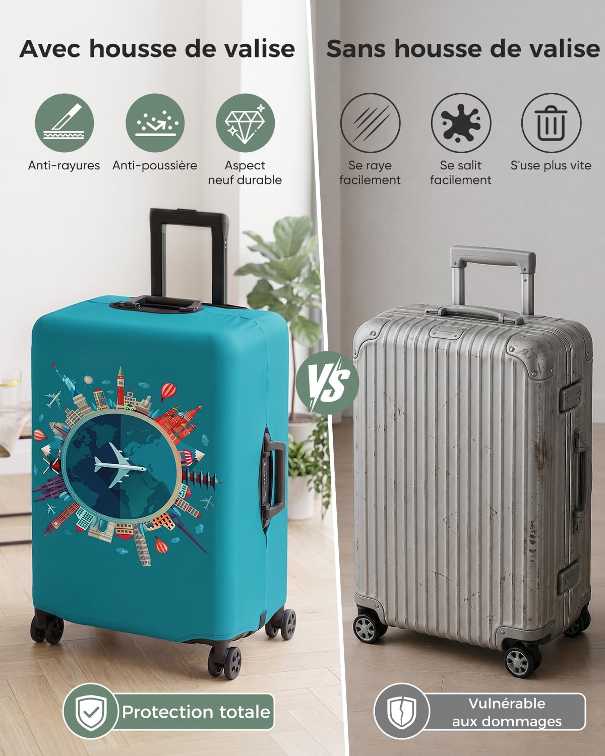 Housse de Valise 18-32 Pouces Fibre de Charbon de Bambou Luggage Cover en Polyester Clear Voyage Luggage Trolley Case Cover Protector