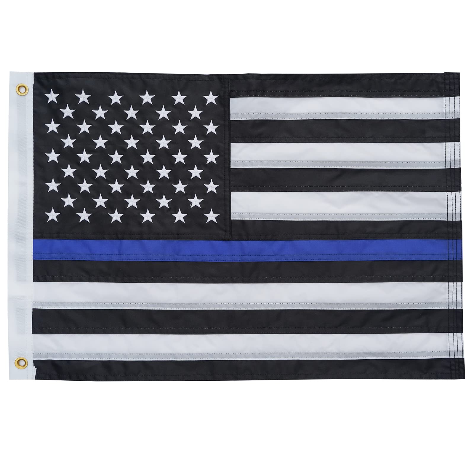 Thin Blue Line Boat Flag 16x24 inch Yacht Boat Ensign American Police Flags Nautical Embroidered 50 Stars Sewn Stripes with 2 Brass Grommets