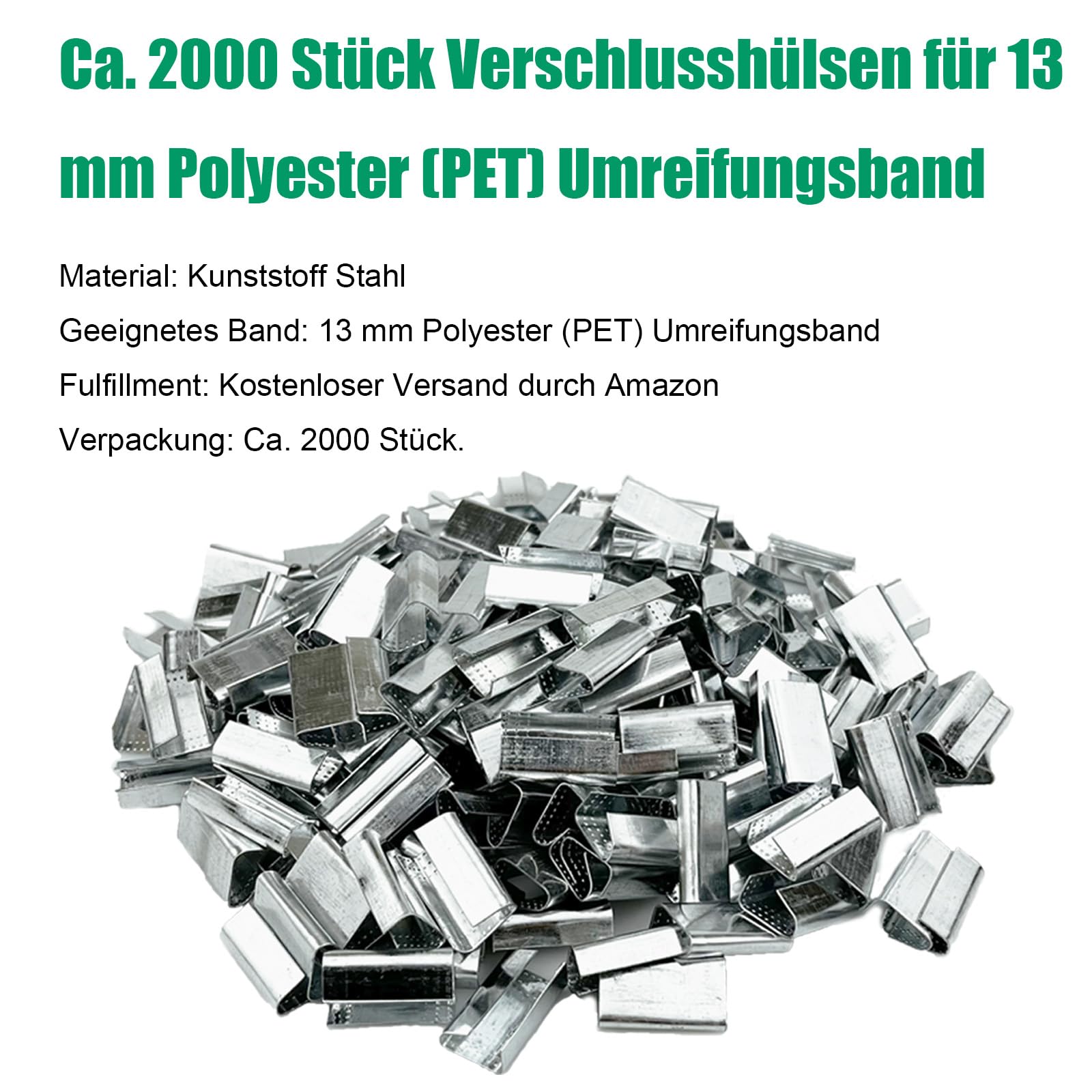 2000 Stück 13mm Verschlusshülsen für PP/PET Umreifungsband, ca. 6kg