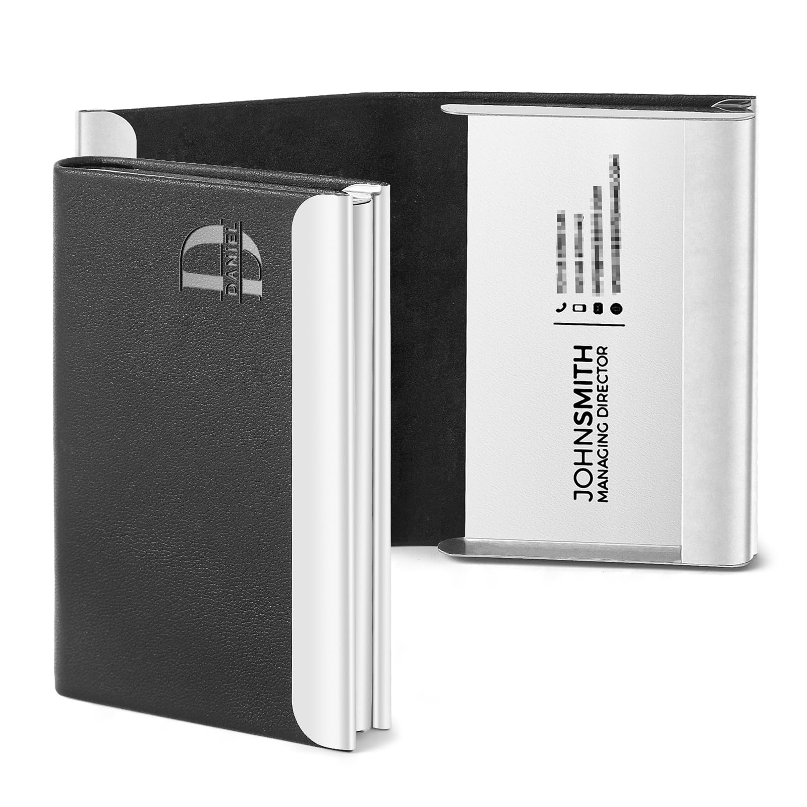 Onedor Personalized Business Card Holder, Leather Card Holder, business Card Case, Magnetic Closure, Gift For Men, New Job Gift (Black)