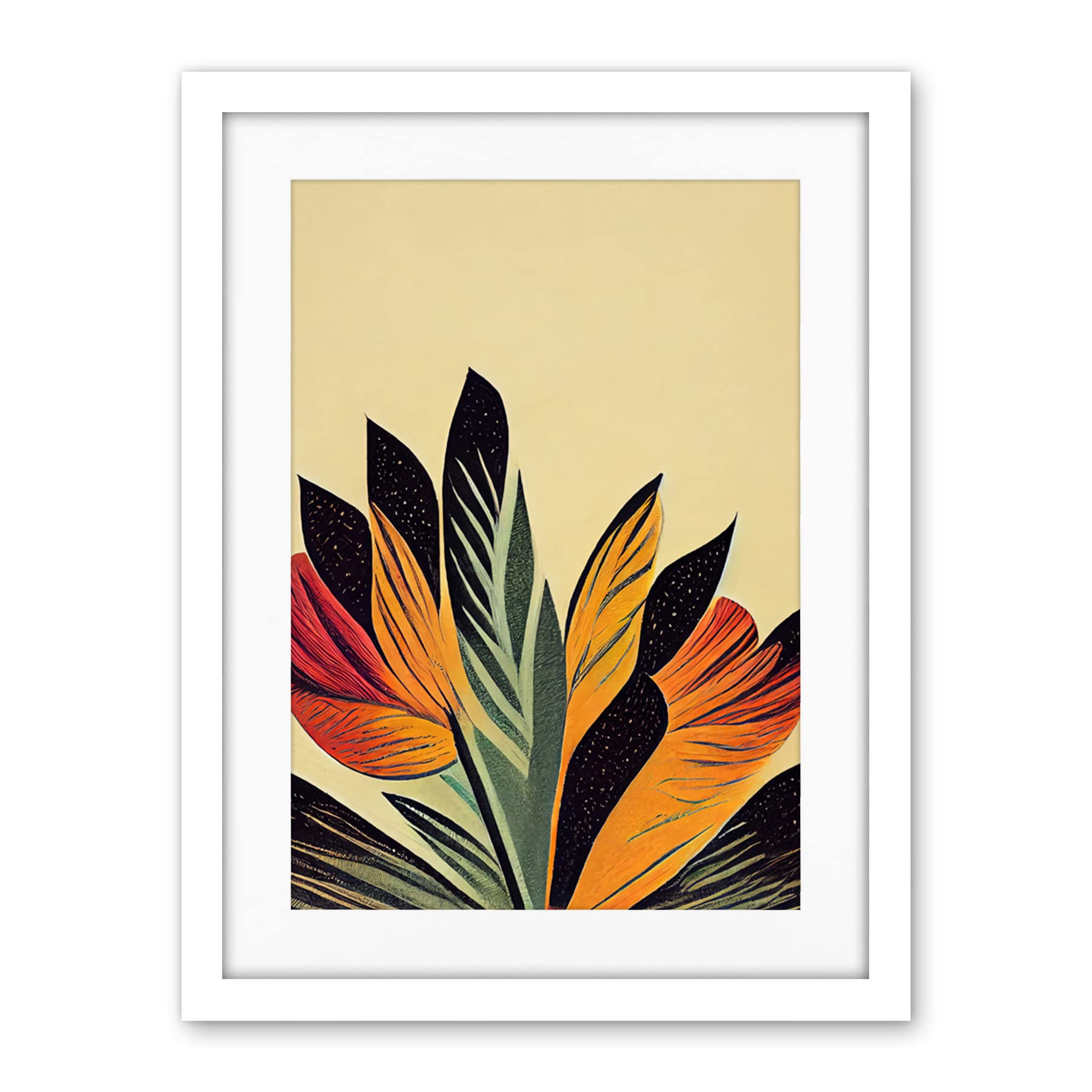 Wee Blue Coo Abstract Retro Art Nouveau Flowers In Bloom Black Gold Artwork Framed Wall Art Print 18X24 Inch