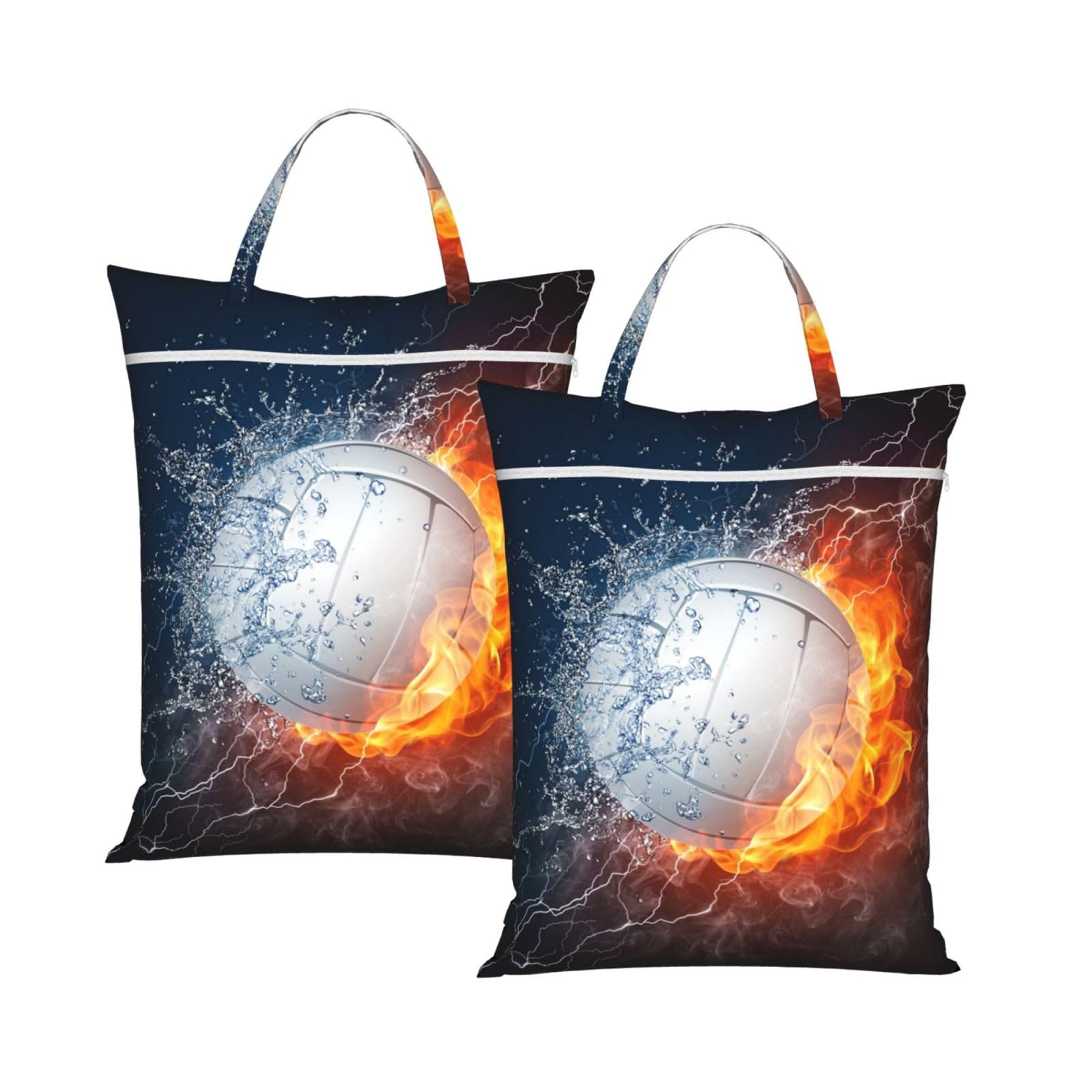 Yfsgdlbn 2Pcs Ice And Fire Volleyball Printed Travel Dirty Laundry Bag Clothes Pack Storage Basket Bag