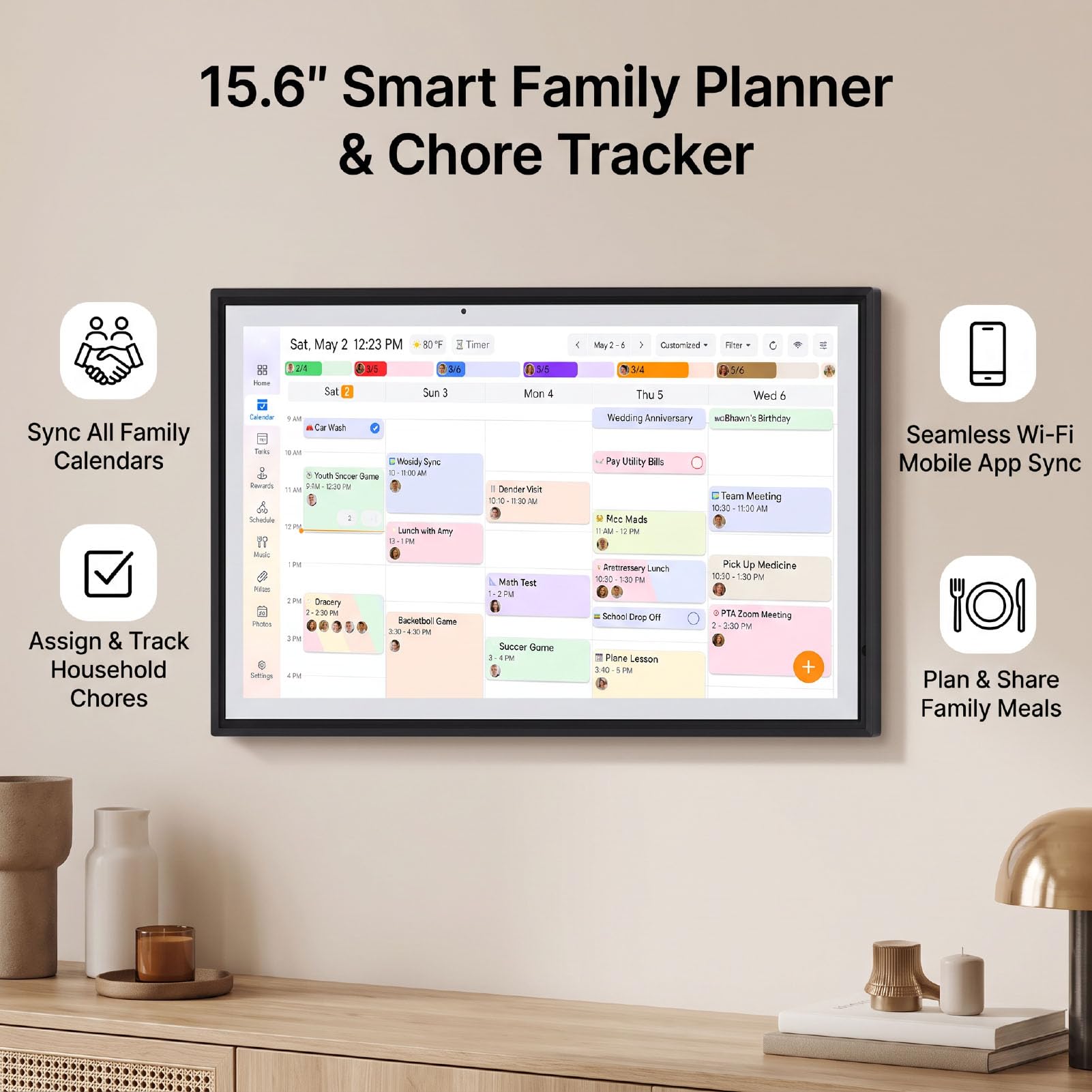 Asixxsix Intelligenter Digitaler Kalender 15,6 Zoll, kein Abonnement