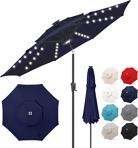 Miniatura 9 de FLAME&SHADE 7.5 ft Solar Powered Outdoor Market Patio Table Umbrella with LED Lights and Tilt