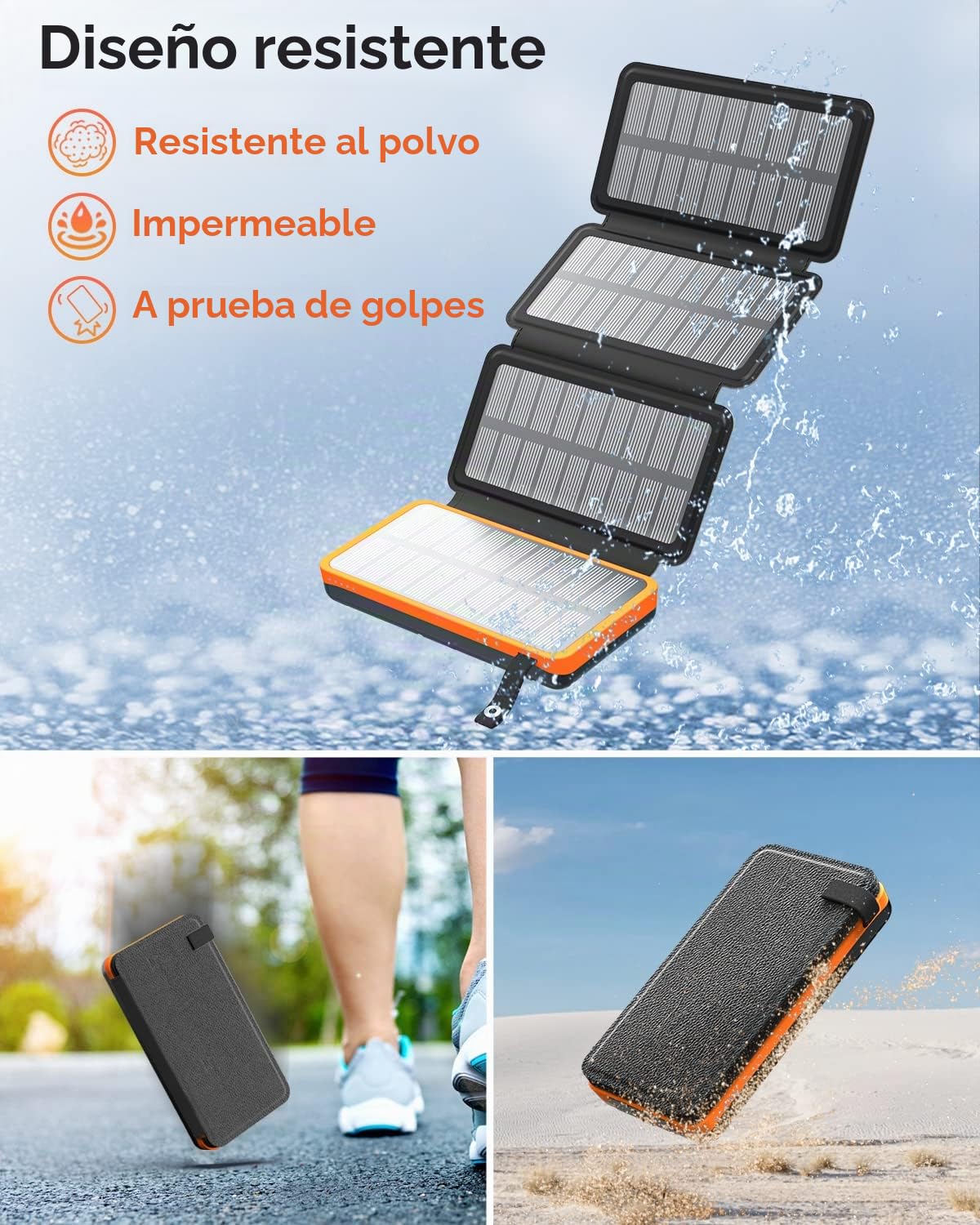 Hiluckey Cargador Solar 20000mAh, Portátil Power Bank con 4 Paneles Solar Dual Puertos USB 2.1A Carga Rápida Impermeable Batería Externa para Smartphones, Tabletas y Acampar al Aire Libre