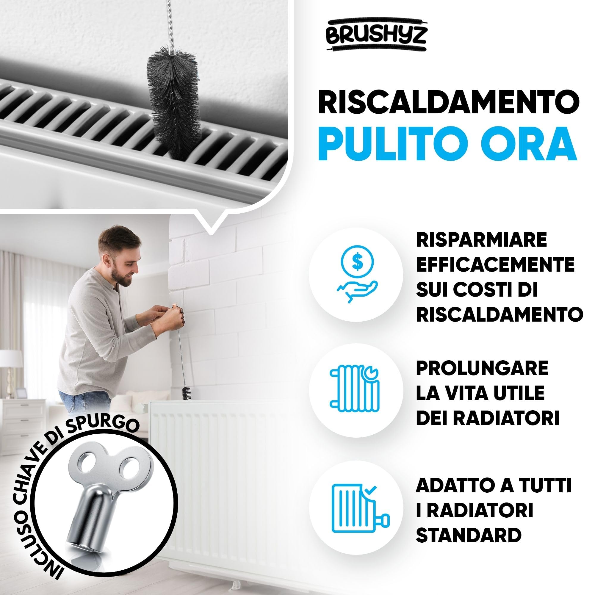 Pulisci Termosifoni Flessibile Lungo 80cm I Spazzola per Pulire Termosifoni senza Graffi I Spazzola Pulizia Caloriferi con Setole di Nylon Flessibili I Per Tutti i Radiatori