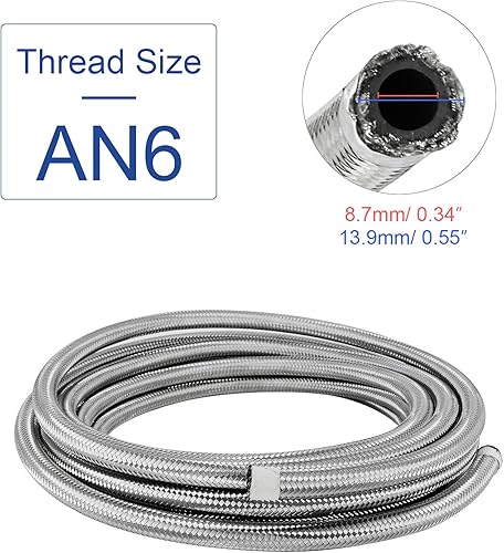 Miniatura 3 de Manguera de línea de combustible de 20 pies 6AN AN6 38 "acero inoxidable plateado trenzado universal CPE tubo aceite combustible gas manguera