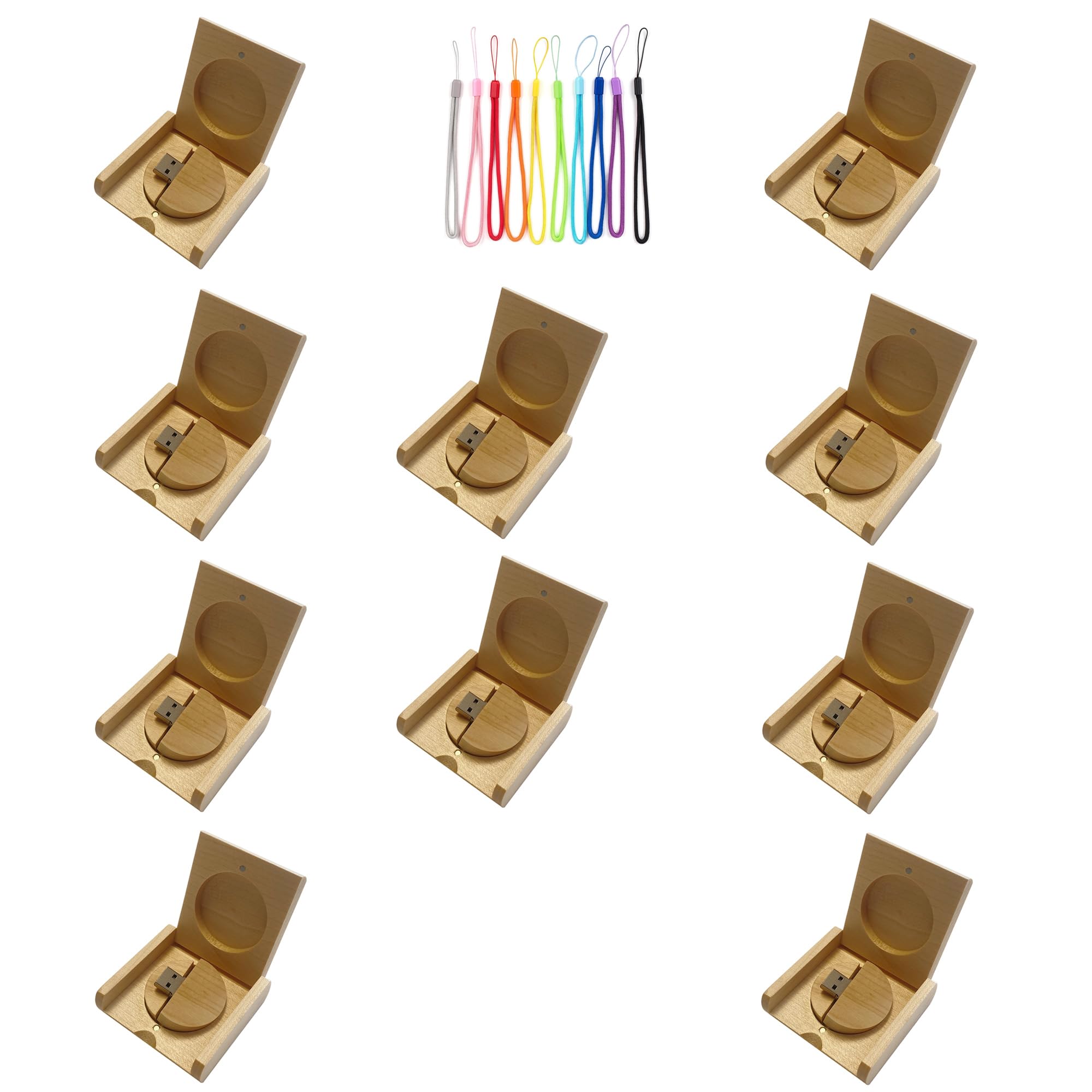 Memoria USB circular de madera de arce con caja de madera (USB 2.0/4GB, 10 unidades)