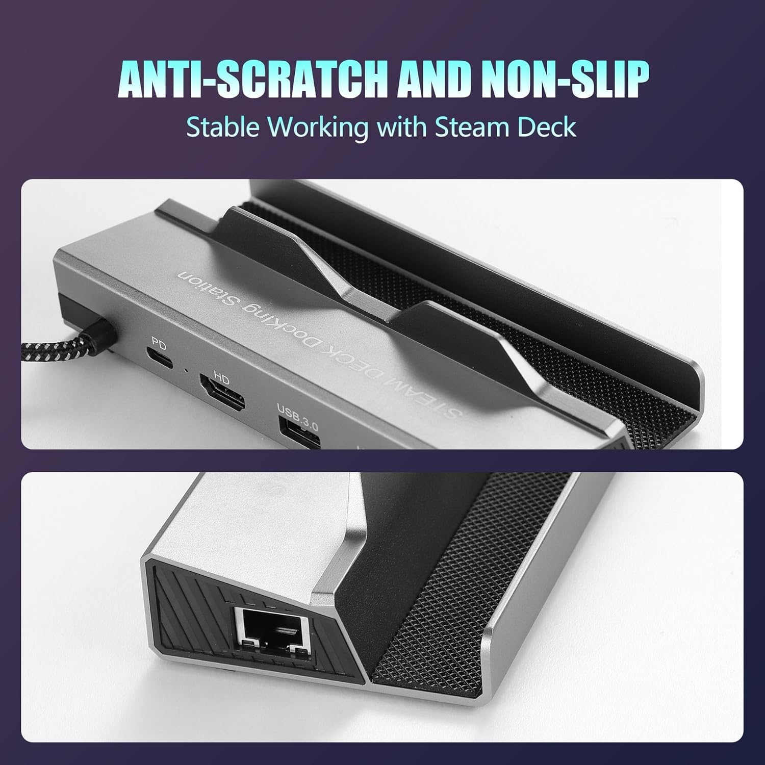Station d'accueil pour Steam Deck ROG Ally, 6 en 1 Steam Deck Dock avec HDMI 2.0 4K @ 60Hz, Gigabit Ethernet 1000 Mbps, 3 USB-A 3.0 et 100 W Full Speed Charging USB-C Port Compatible avec Valve Steam