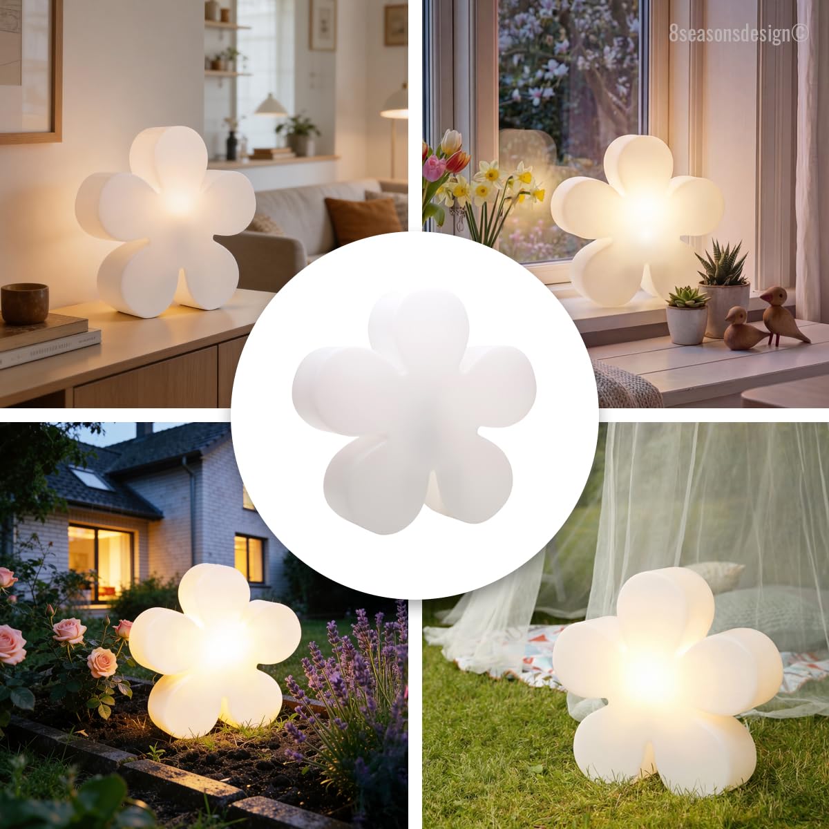8 seasons design LED Blume 60 cm Shining Flower (Weiß), E27, Leuchtmittel warmweiß – wetterfest – Dekolampe für außen (Garten, Terrasse) und innen – Osterdeko, Deko Frühling, Gartenlampe