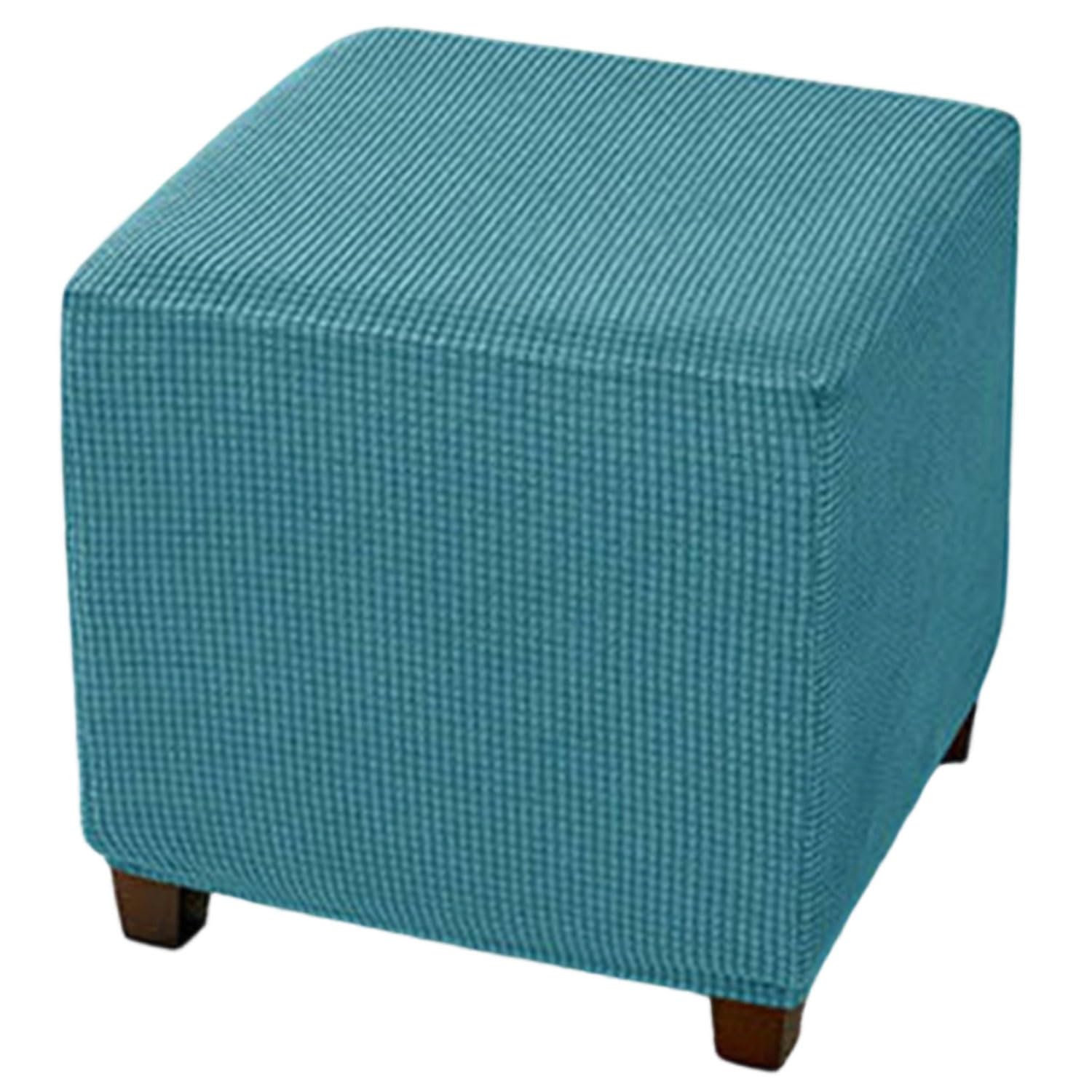 uyeoco Ottoman Slipcover Cover, 30x30/35x35/40x40/45x45 cm Square Footstool Protector Covers Stool Ottoman Covers Stretch with Elastic Bottom,Machine Washable(Turquoise,50x50 cm)