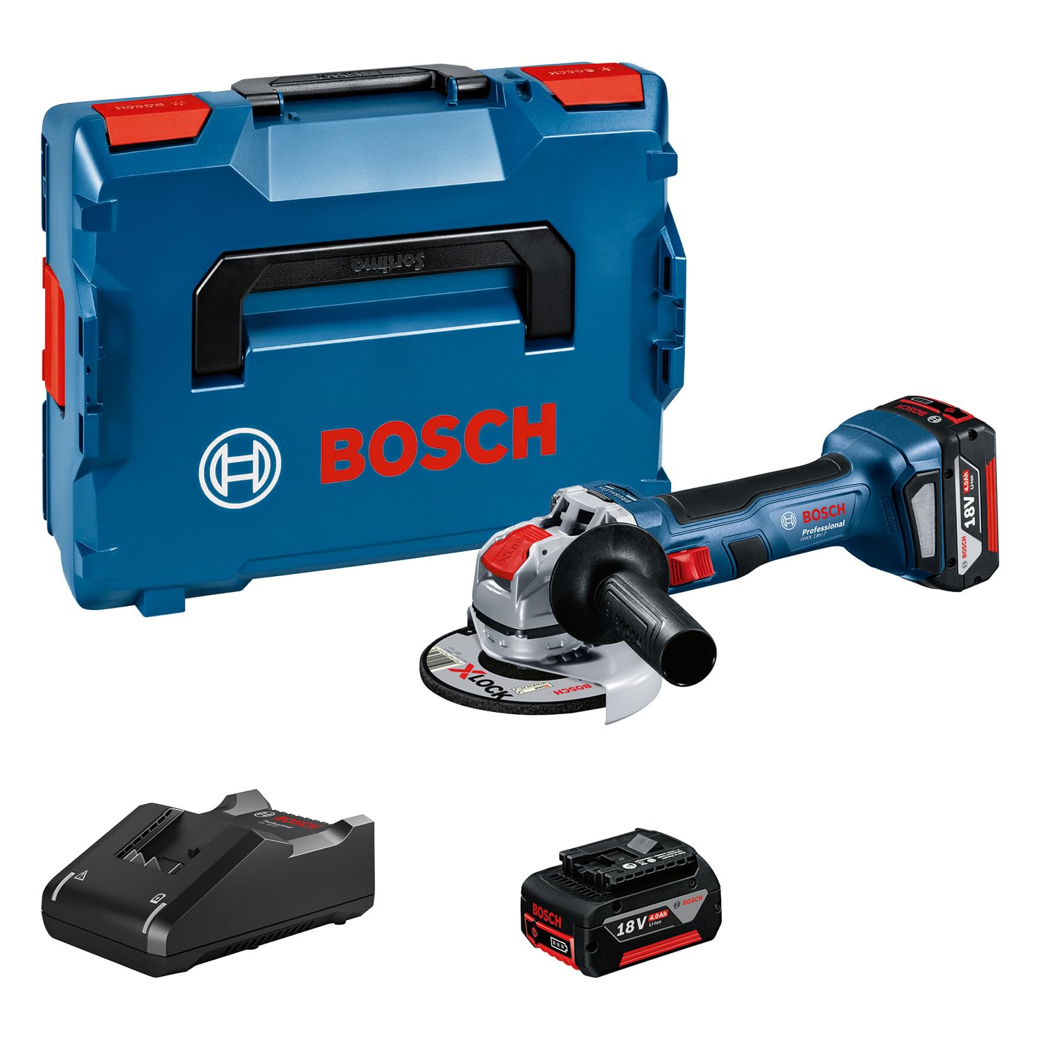 Bosch Professional 18V System GWX 18V-7 - Amoladora angular a batería (18V, X-LOCK, disco diametro 125 mm, 2 baterías x 4.0 Ah, en L-BOXX)