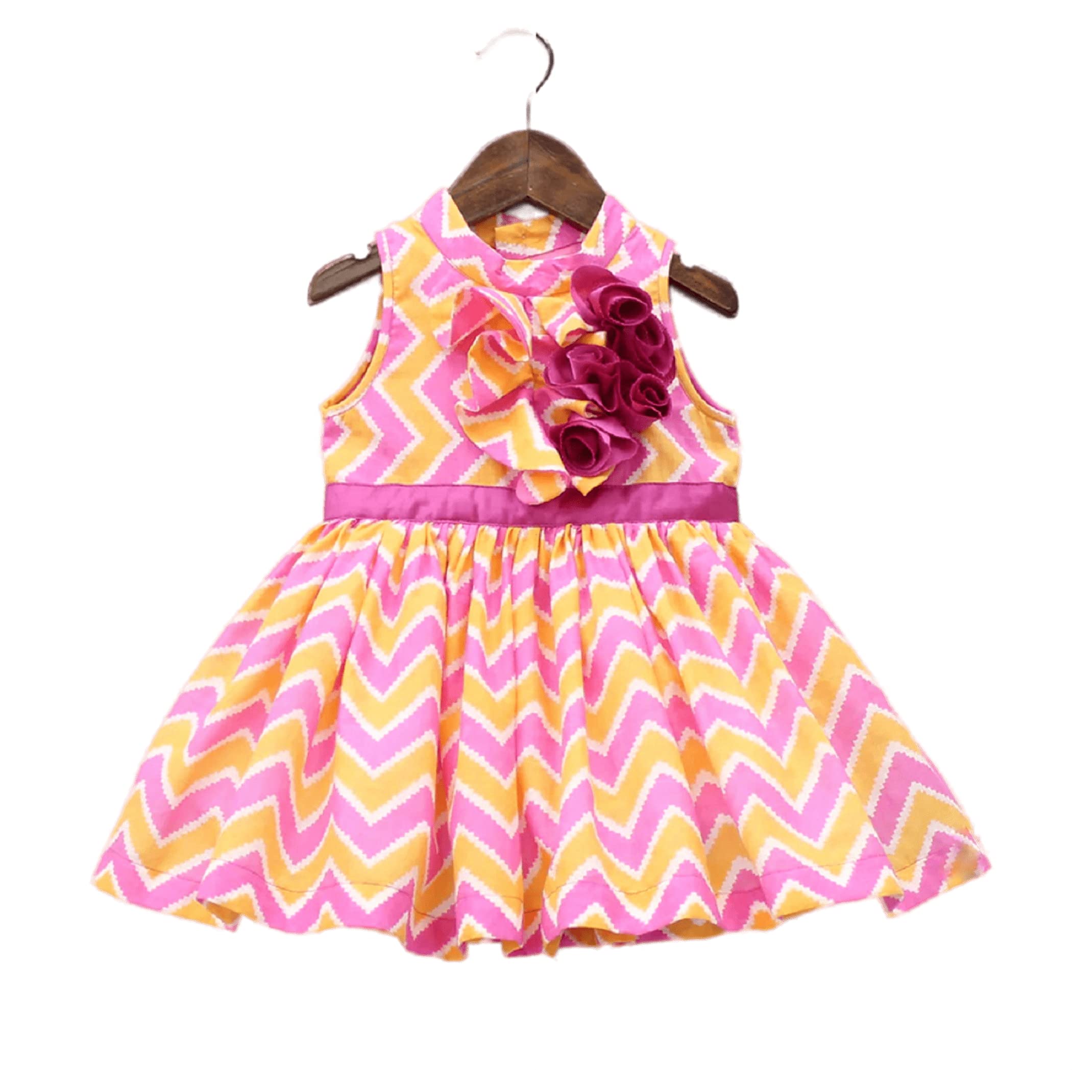 Leons FabKids Dress || Dress for Girls || Girls Stylish Dress || Dress for Baby Girl || Frock For girls || Party Dress for Girls || Summert Dress (Pink, Yellow) (5-6 Years)