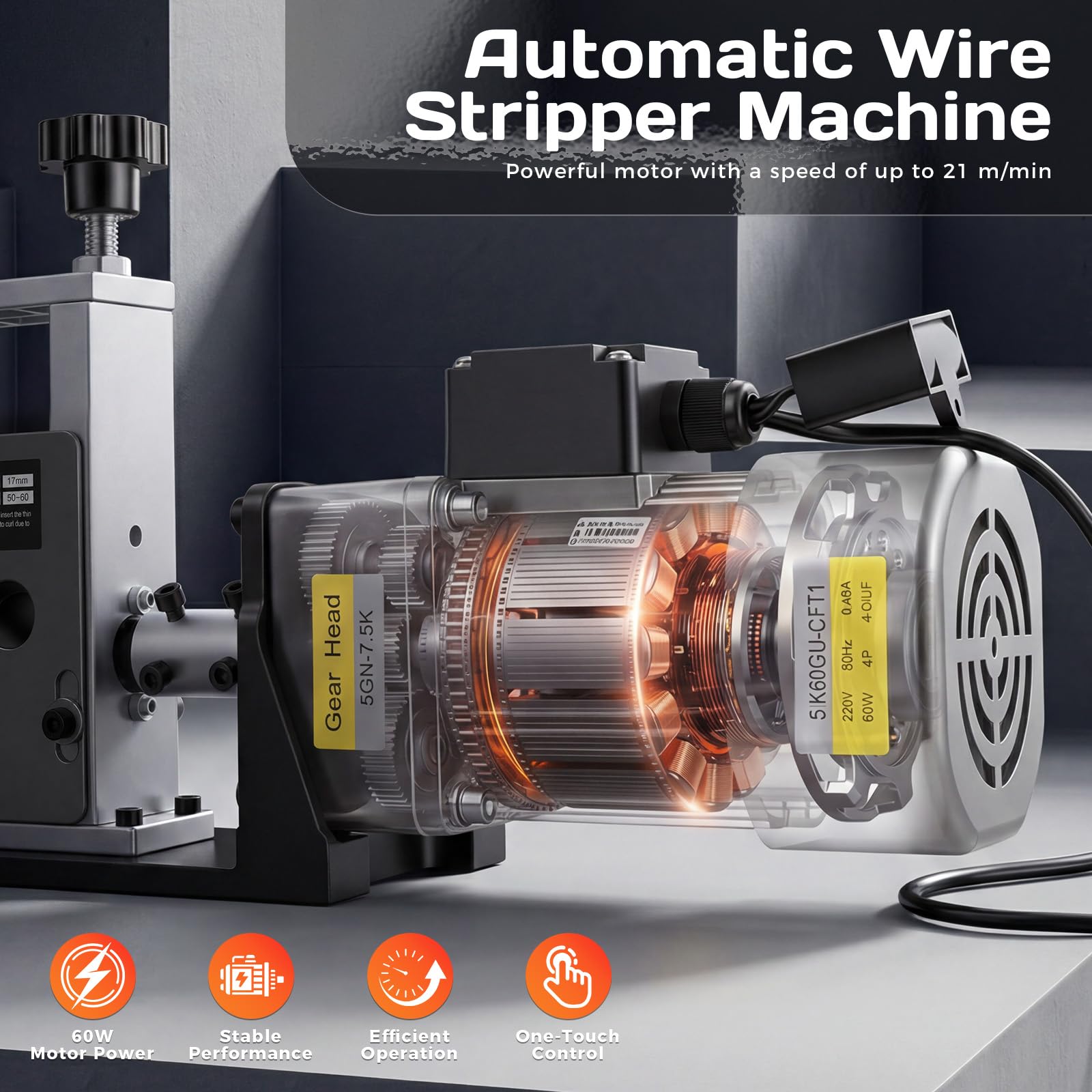 Maquina Pelar Cables Electrica, 60W Pelador de Cables Electricos con 6 Canales y 5 Cuchillas, Pelacables para Cable de 3-17mm, Pela Cables de Electricidad para Reciclaje Cables Cobre