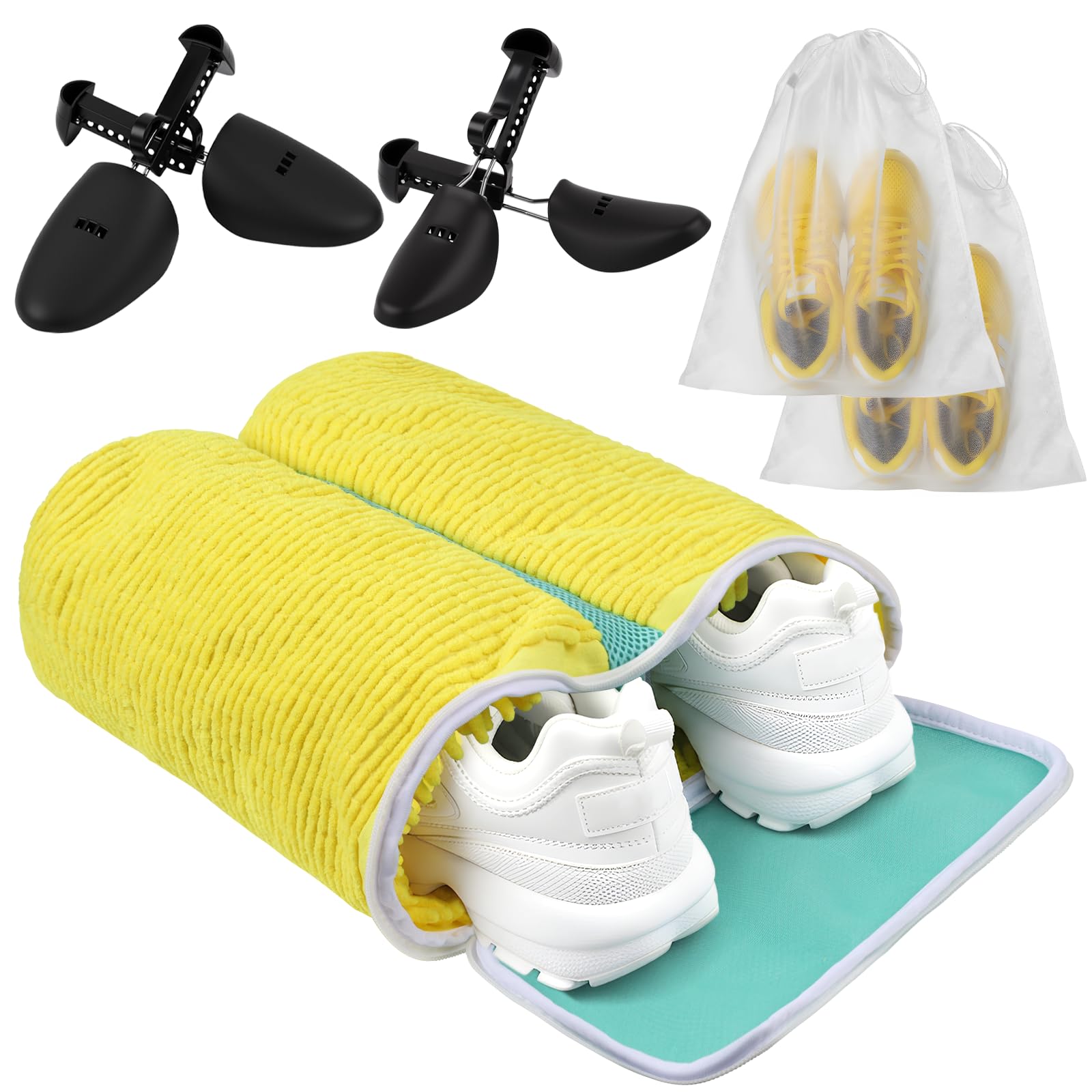Dengthrive Groß 2in1 Schuhwaschbeutel Waschmaschine: Schuhe Waschen Beutel mit 2 Verstellbare Schuhspanner 2 Staubdicht Schuhsack Sneaker Waschbeutel Waschmaschine Reißverschluss Verriegeln 40x33x20cm
