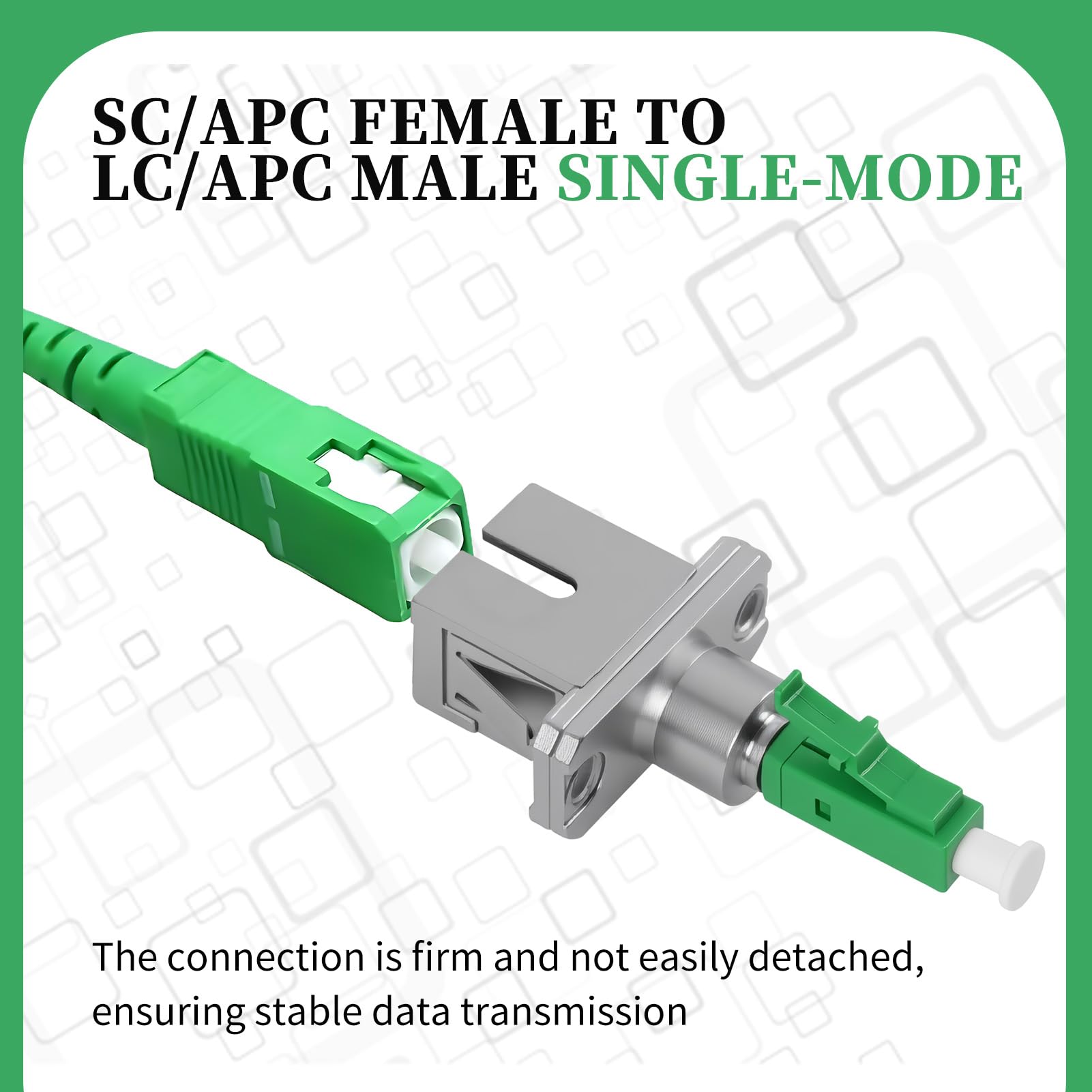 Adaptador de fibra óptica SC/APC hembra a LC/APC macho monomodo híbrido, LC a SC, bajas pérdidas