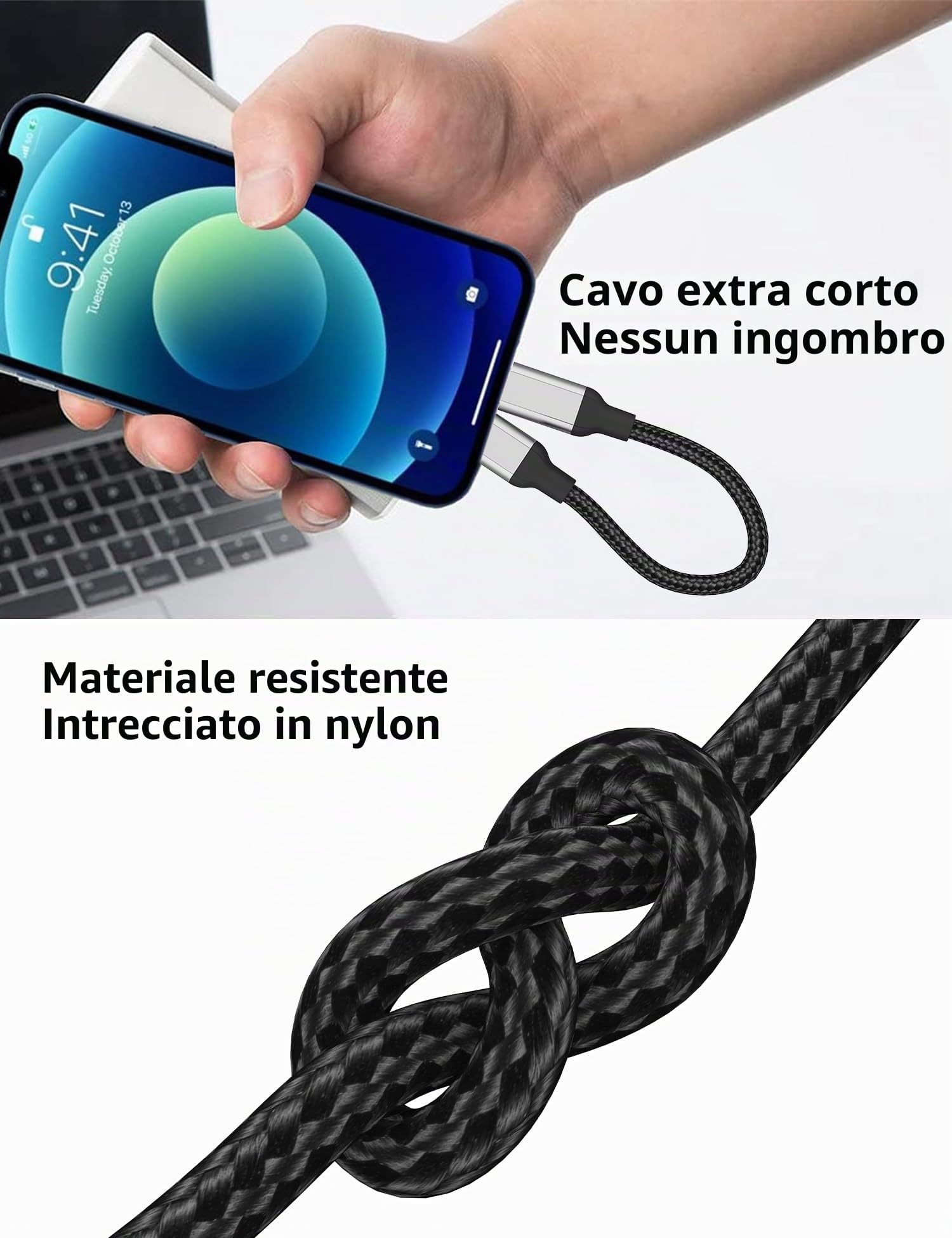 Acecene Cavo USB C a Lightning 30 cm 2 pezzi MFi Nylon Intrecciato per iPhone 14 13 12 11 Pro Max X XR SE iPad Nero