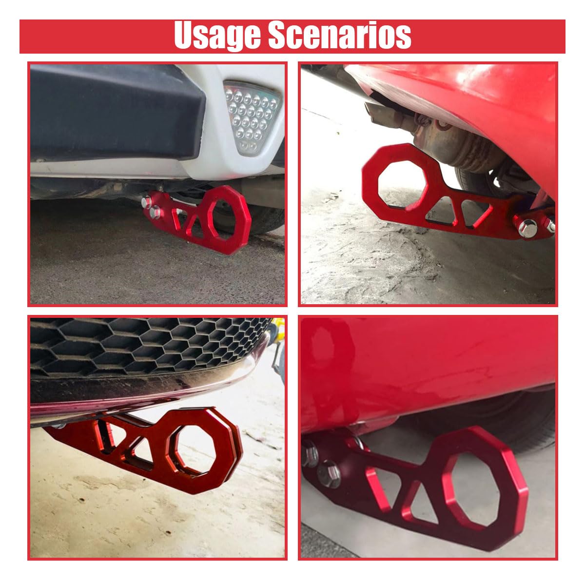 GLSOWEE Gancio di traino universale per auto, in lega di alluminio, gancio per rimorchio per paraurti posteriore, accessorio decorativo per la maggior parte delle auto, SUV, camion (rosso)