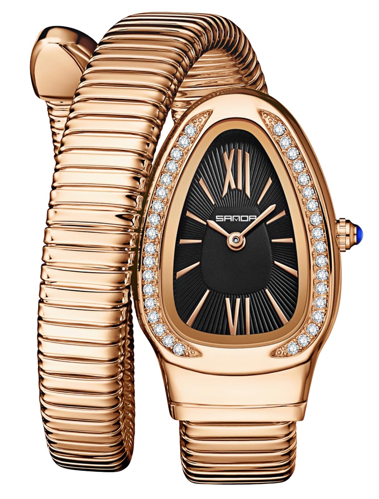GosasaStylish Women's Snake Shape Bangle Watch Unique Design Snake Coil Elegant Dress Diamond Bracelet Ladies Quartz Wristwatch with Roman Numerals Dial